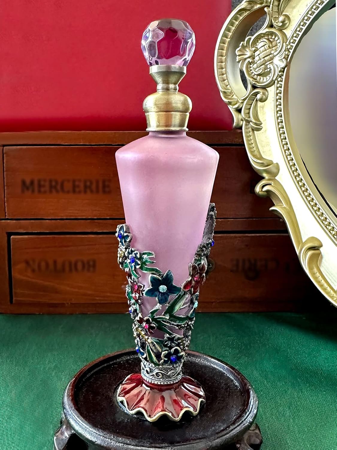 Botellas de perfume de vidrio vacías vintage biseladas ángel, colibrí, flor decorativa, botella de perfume de cristal de lujo, recargable (0.8 fl
