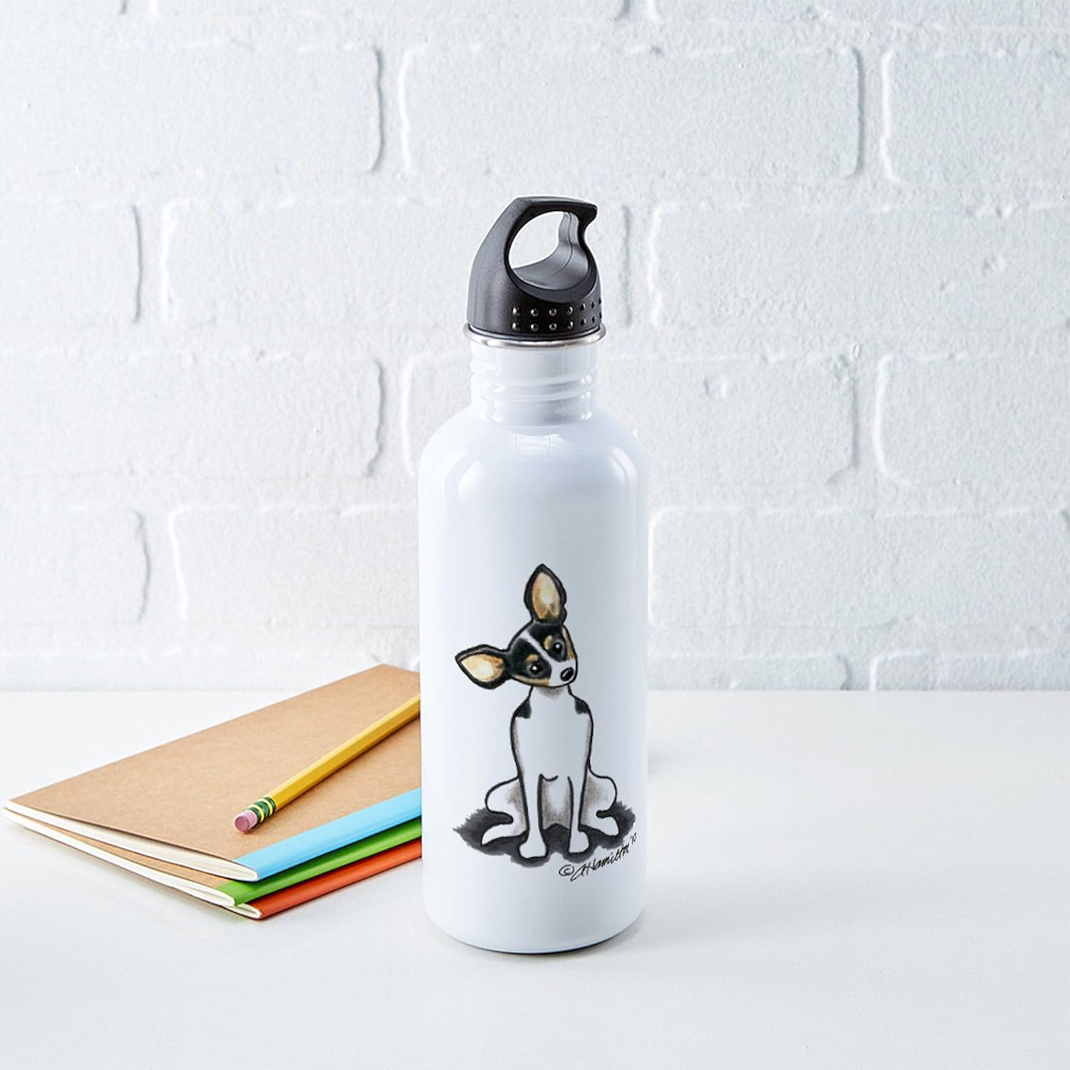 CafePress Rat Terrier Sit Pretty – Botella de agua (acero inoxidable, 1 botella de agua de 1,0 L)
