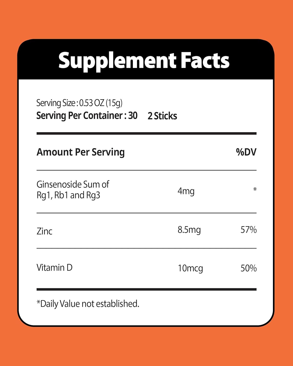 Palito de gelatina coreana Panax Ginseng (sabor naranja, 30 unidades, 15 días)  Suplemento de extracto de ginseng rojo para niños. Impulso de