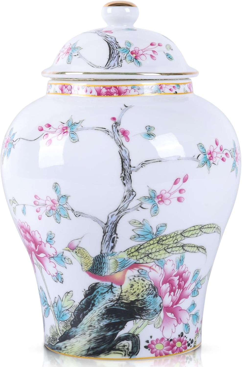 Tarro de jengibre chino con tapa, estilo antiguo, decoración del hogar, retro, flores de porcelana azul y blanca, jarrón cubierto de cerámica,