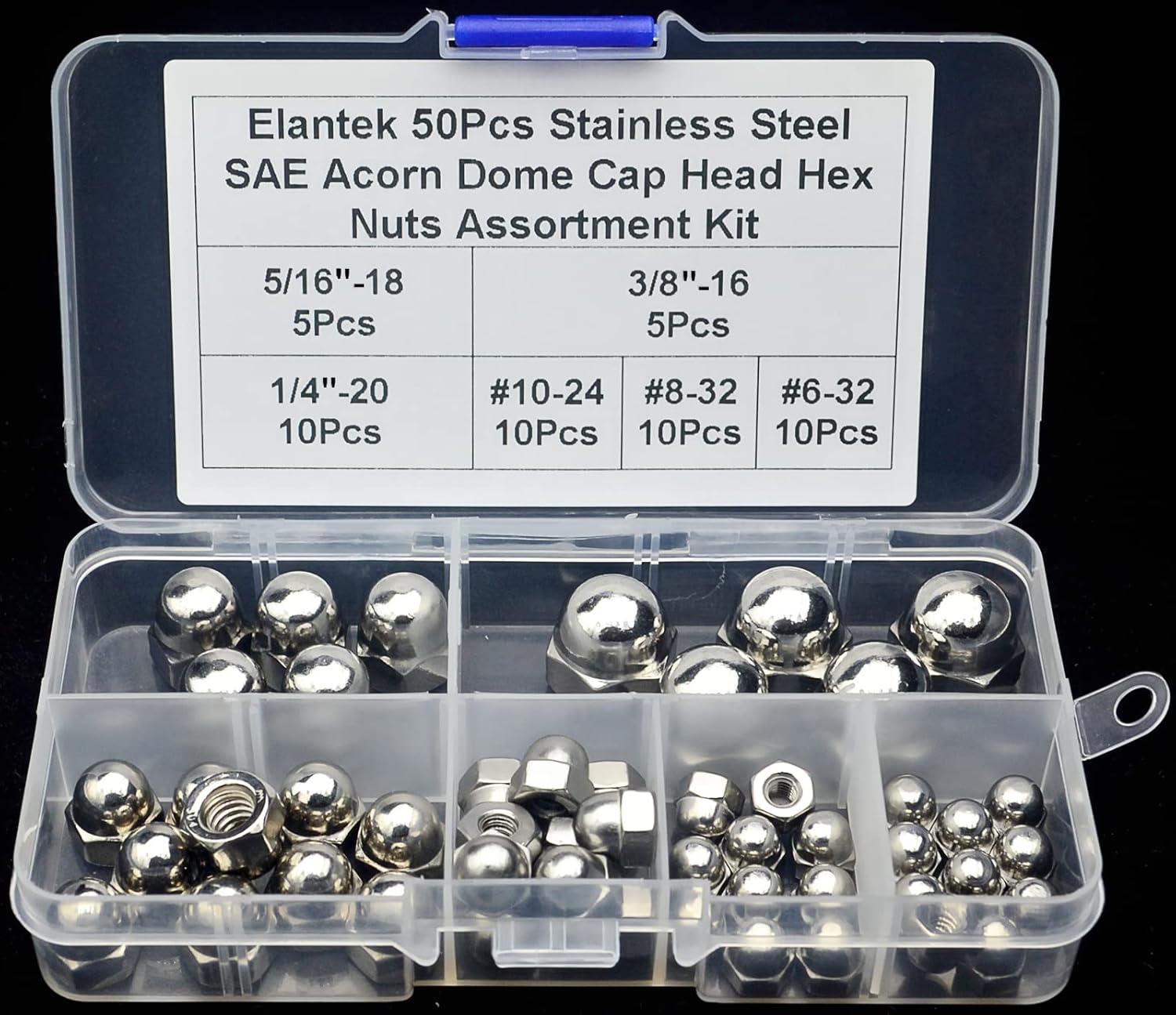 #6-32#8-32#10-24 14-20 516-18 38-16 SAE 304-Acero inoxidable Bellota cabeza cabeza hexagonal tuercas surtidas