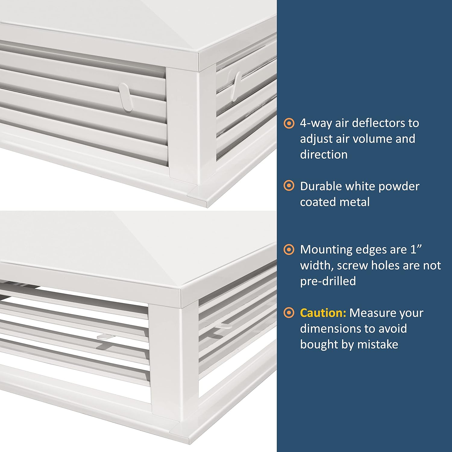 GSW Difusor de aire ajustable de 4 vías con recubrimiento de polvo blanco de 14 pulgadas para enfriador evaporativo de pantano, borde de montaje de
