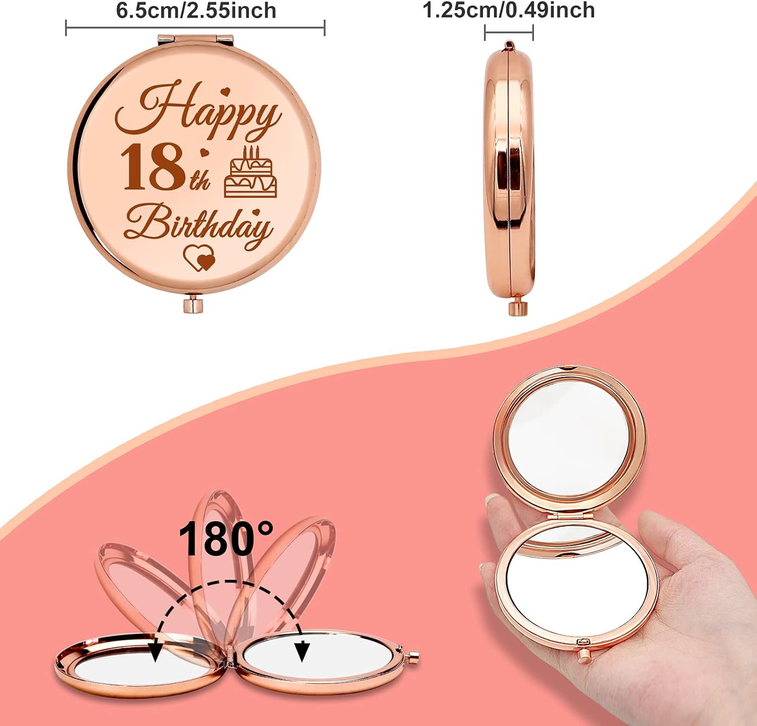 Happy18 – Regalo de cumpleaños para niñas, espejo de maquillaje compacto, regalo de cumpleaños de 18 años para nieta, hermana, sobrina, amiga, hija,
