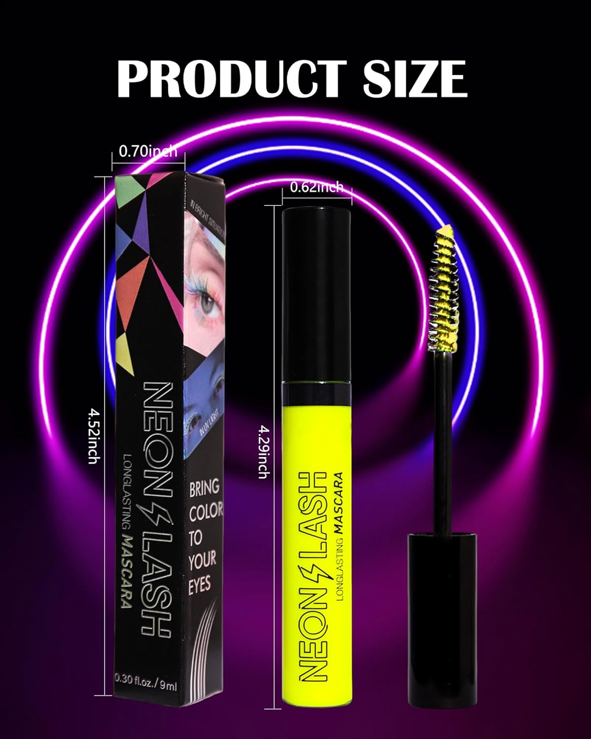 Máscara de pestañas de color con brillo UV, volumen y longitud, 1 máscara de pestañas rosa impermeable para pestañas, máscara de secado rápido sin