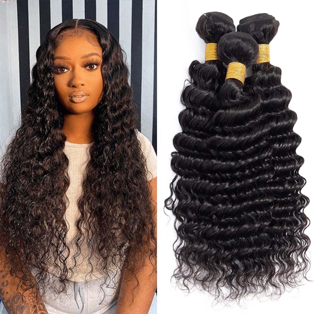 Paquetes de cabello humano ondulado profundo de 20, 22, 24 pulgadas, paquetes de ondas profundas, sin procesar, cabello humano brasileño con trama
