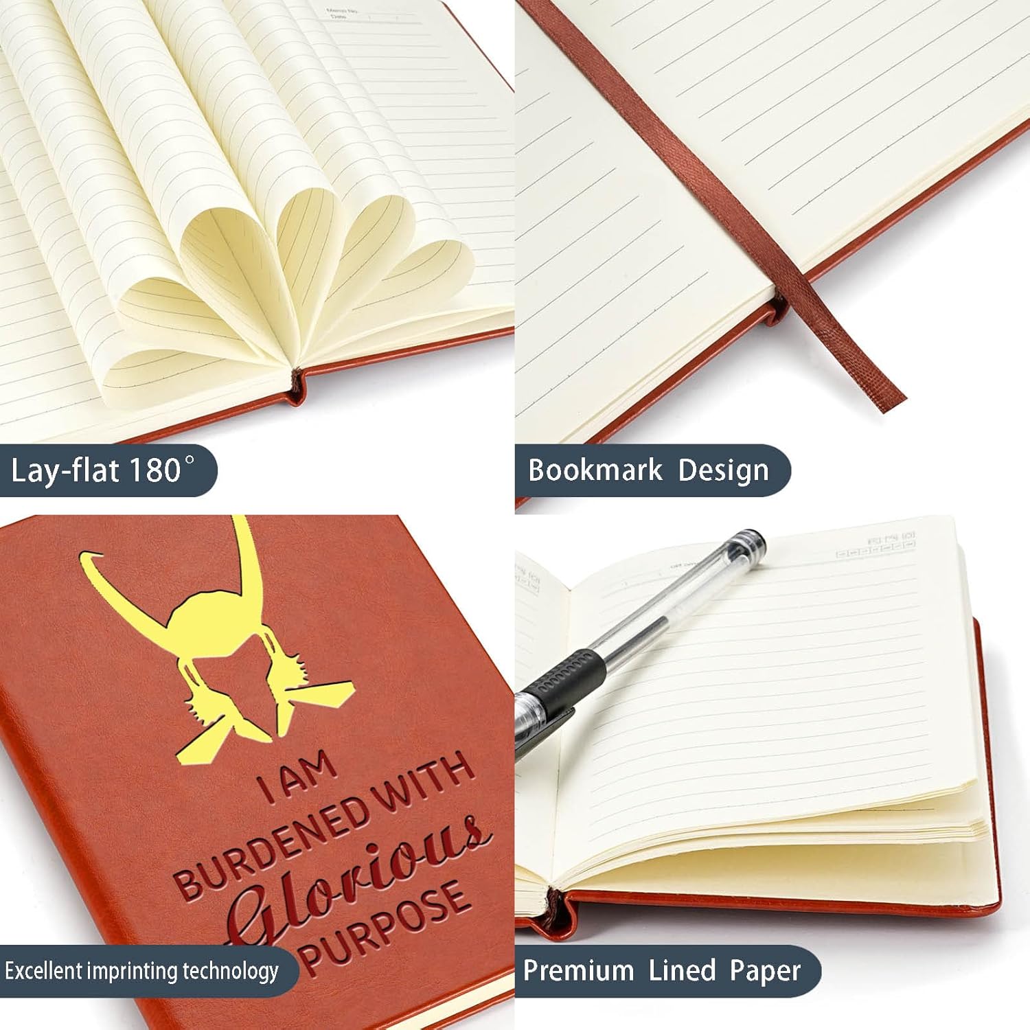 Loki – Cuaderno de cuero con texto en inglés “I Am Burdened With Glorious Purpose Leather Boodened With Glorious Purpose (loki + dorado)