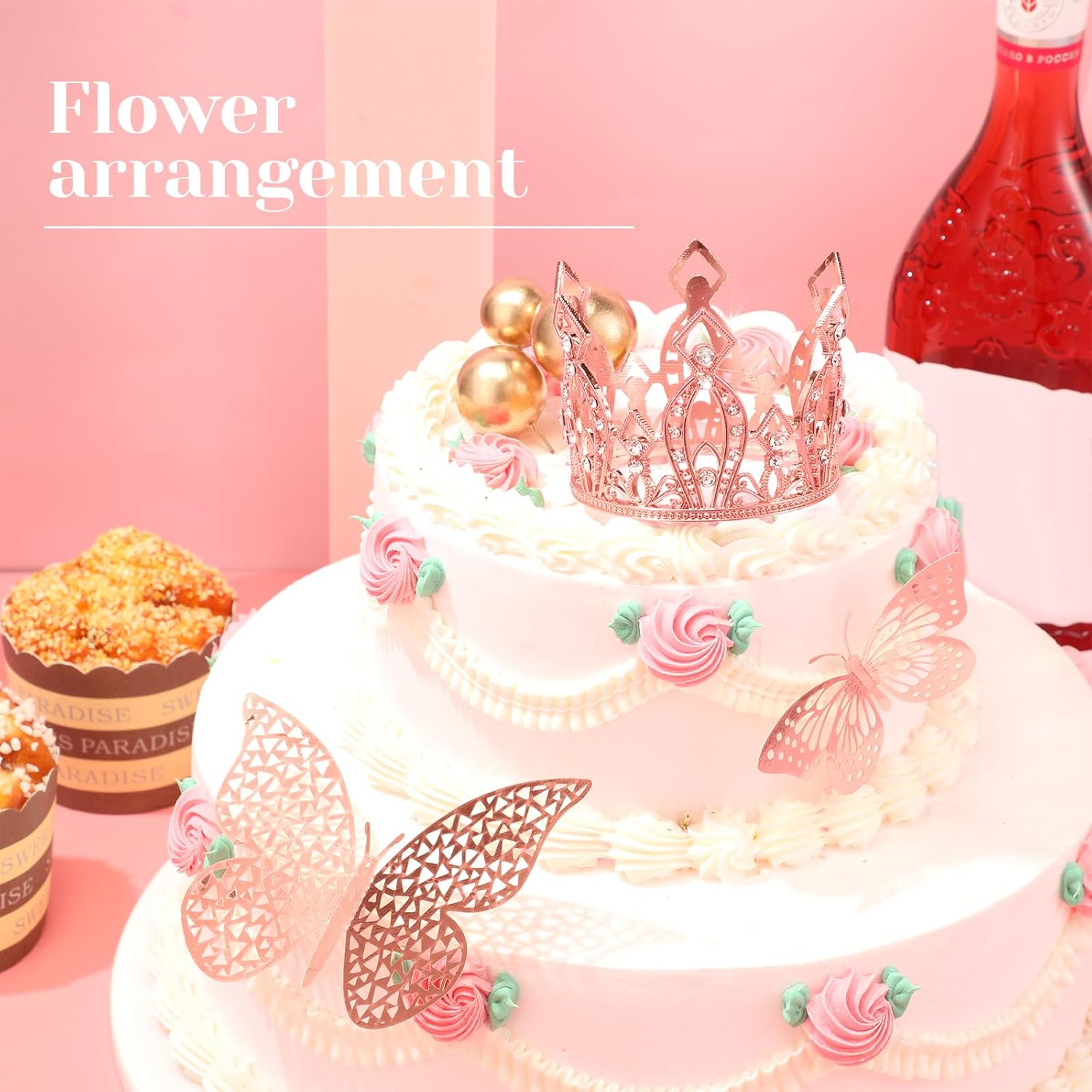 Ceenna 294 accesorios para ramos de flores que incluyen 40 hojas de papel de regalo de flores con borde dorado, 6 mini coronas, 48 decoraciones de