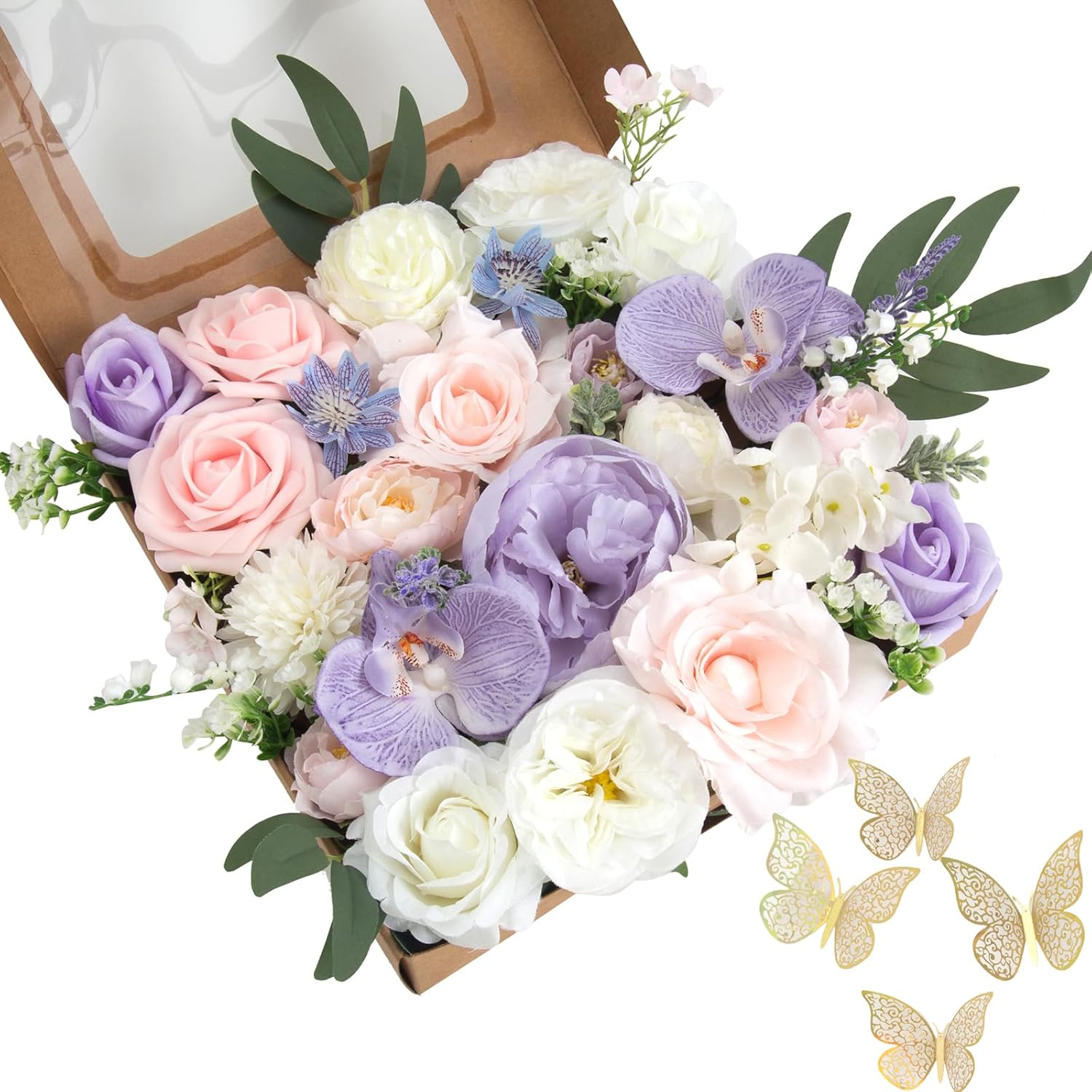 Flores artificiales de seda y rosas, 39 piezas de flores artificiales de seda, decoración de boda, centros de mesa, flores sintéticas para novia,