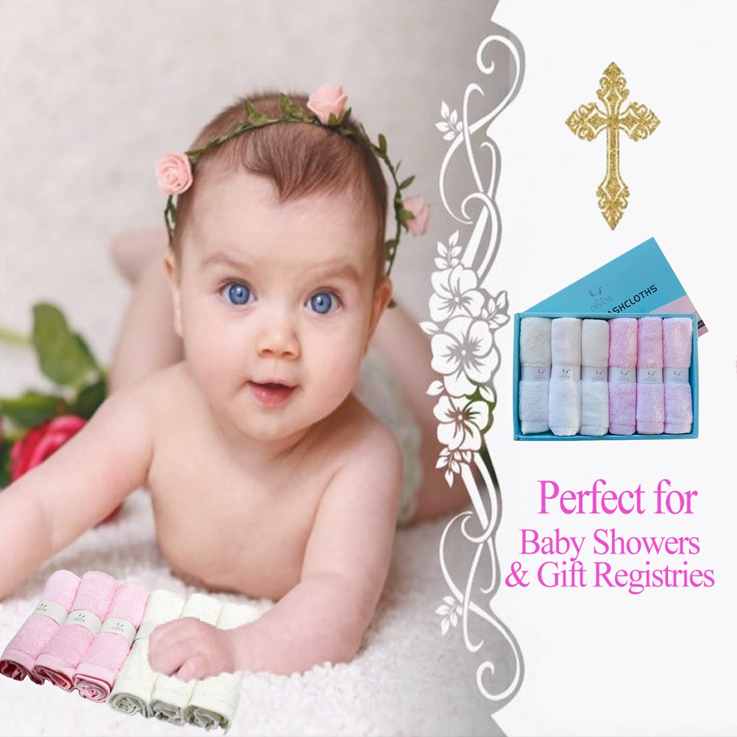 elves Juego de 6 paños de bambú de lujo para bebé, paños de lavado ultrasuaves para cara y cuerpo, toalla pequeña para la cara del bebé niña,