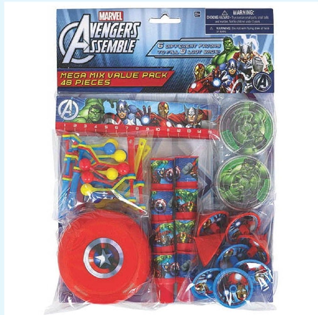 Amscan Avengers – Juego de recuerdos surtidos para fiesta de cumpleaños (48 unidades), 11 x 9 pulgadas, multicolor