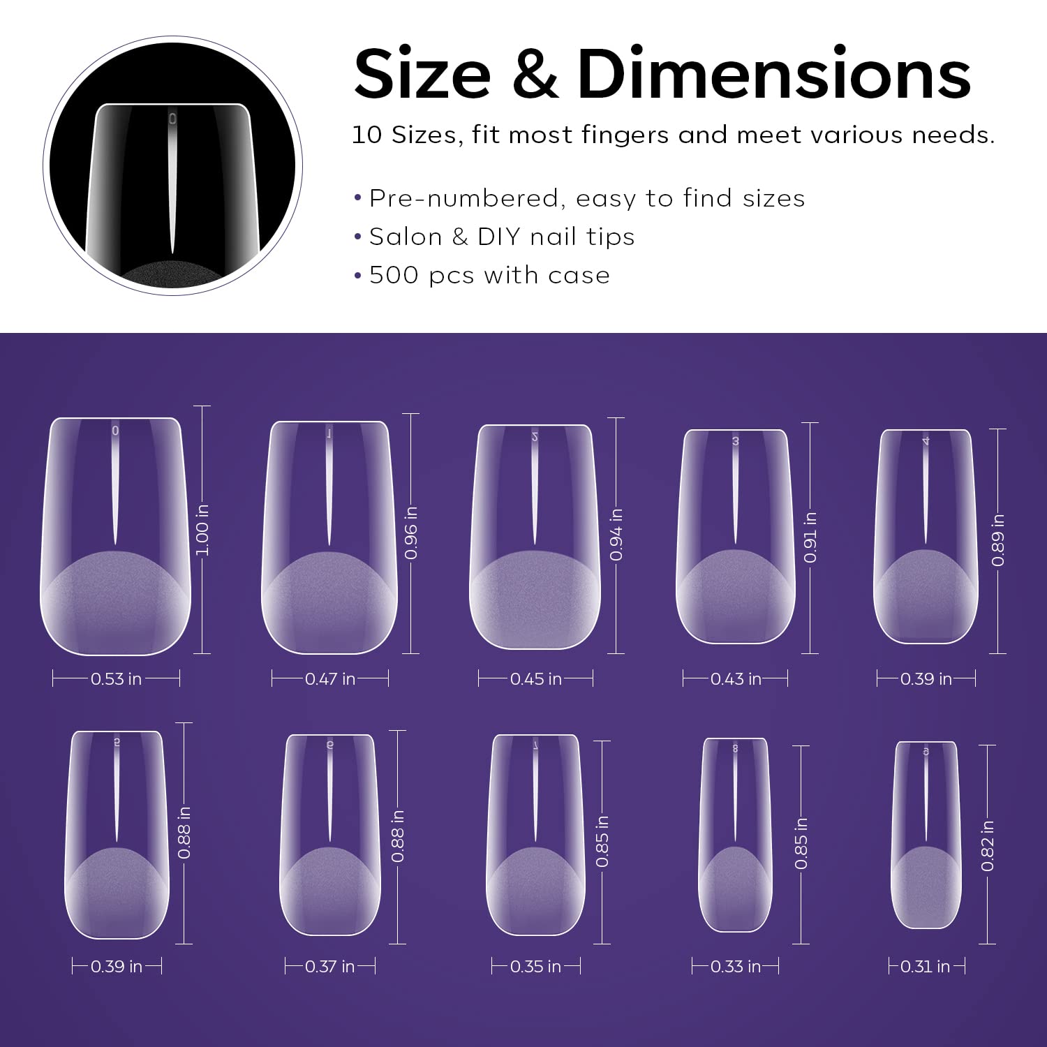 Modelones Puntas de uñas cuadradas medianas  500 piezas preformadas medio mate de cobertura completa uñas postizas kit de uñas acrílicas uñas a