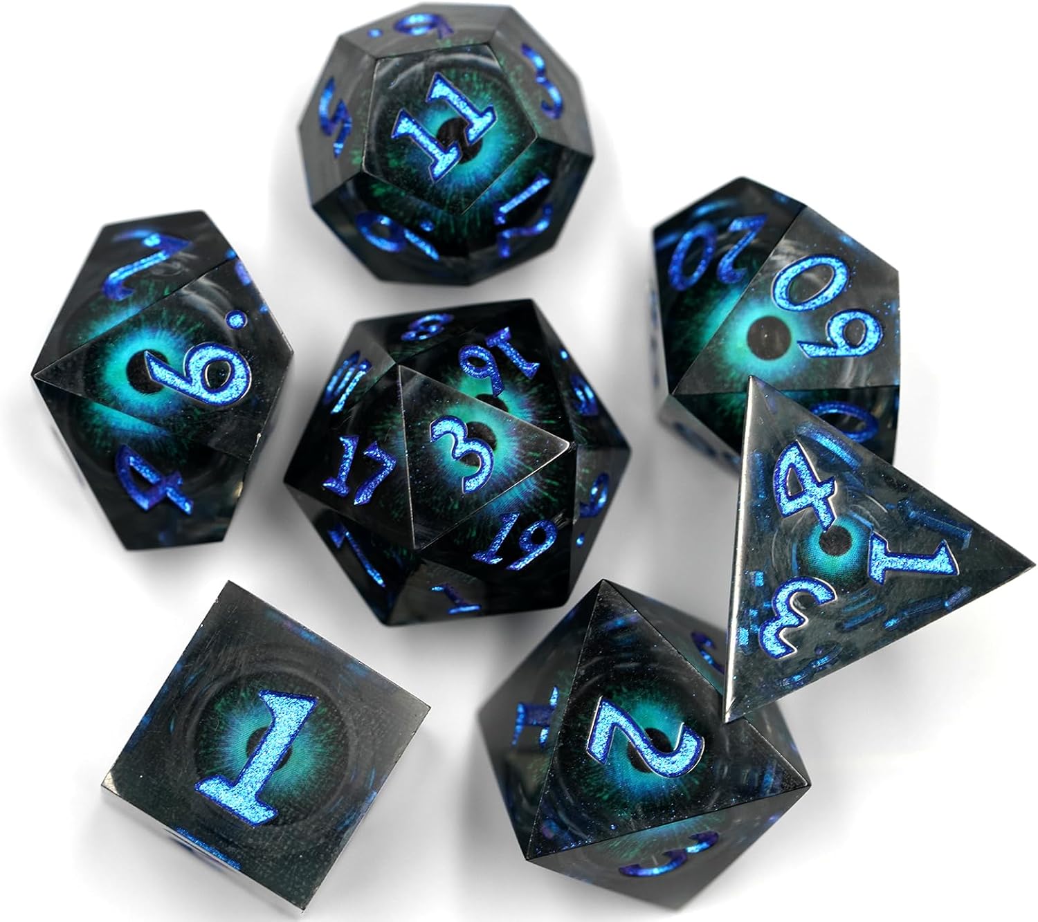 DND – Juego de dados Dungeons and Dragons, 7 piezas con núcleo líquido, dados de resina de borde afilado D&D Dungeons and Dragons con caja de
