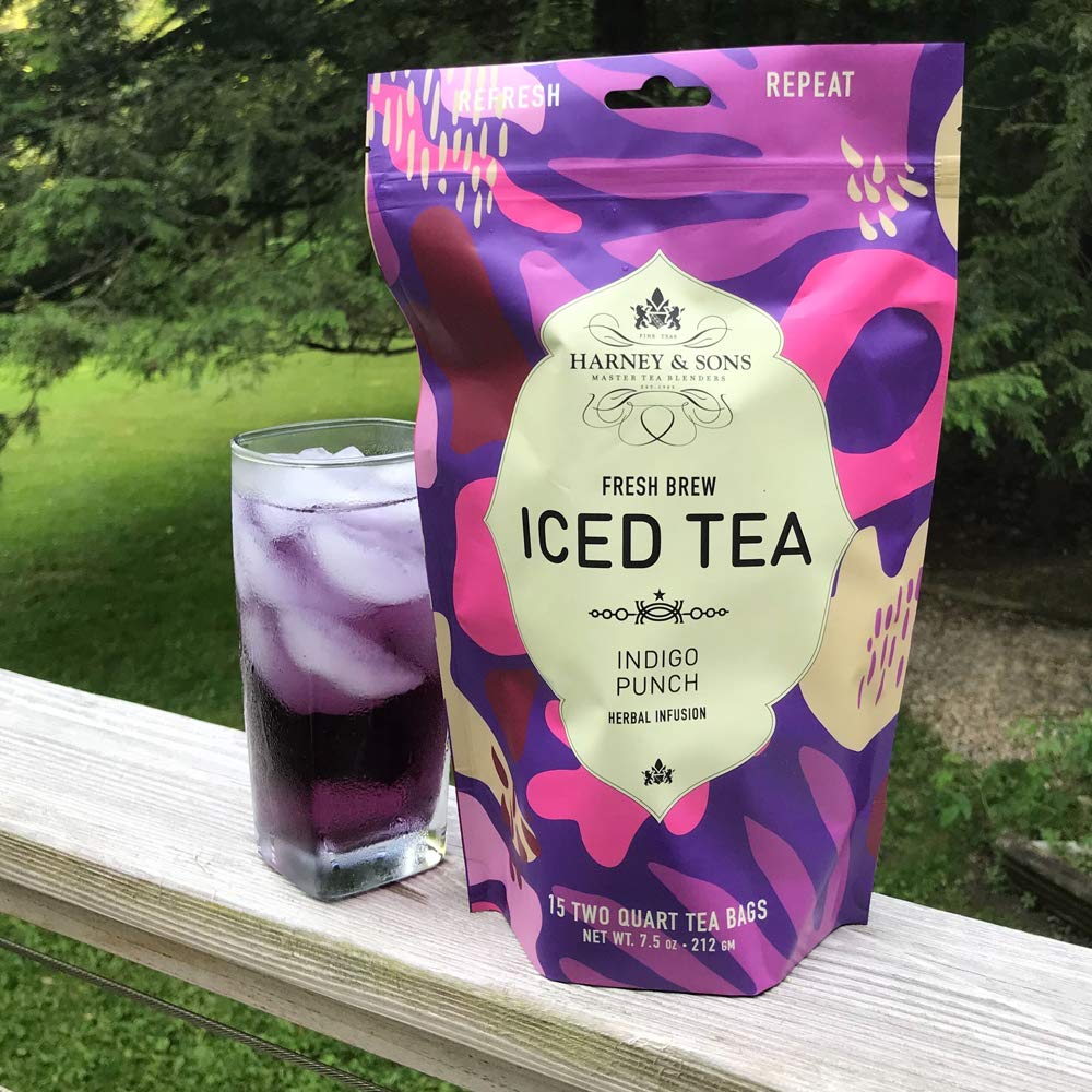 Harney & Sons Indigo Punch – Bolsas de té helado de hierbas, con ct, flor de guisante de mariposa, 15 unidades (paquete de 1)