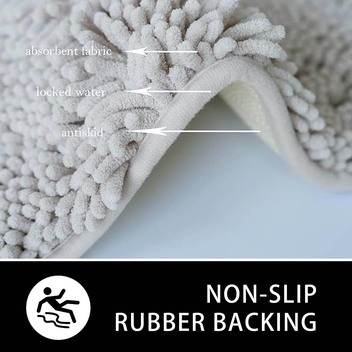 Juego de 3 tapetes de baño de felpilla, superabsorbentes, parte trasera antideslizante de PVC fuerte, tapetes de baño para baño, felpa peluda,