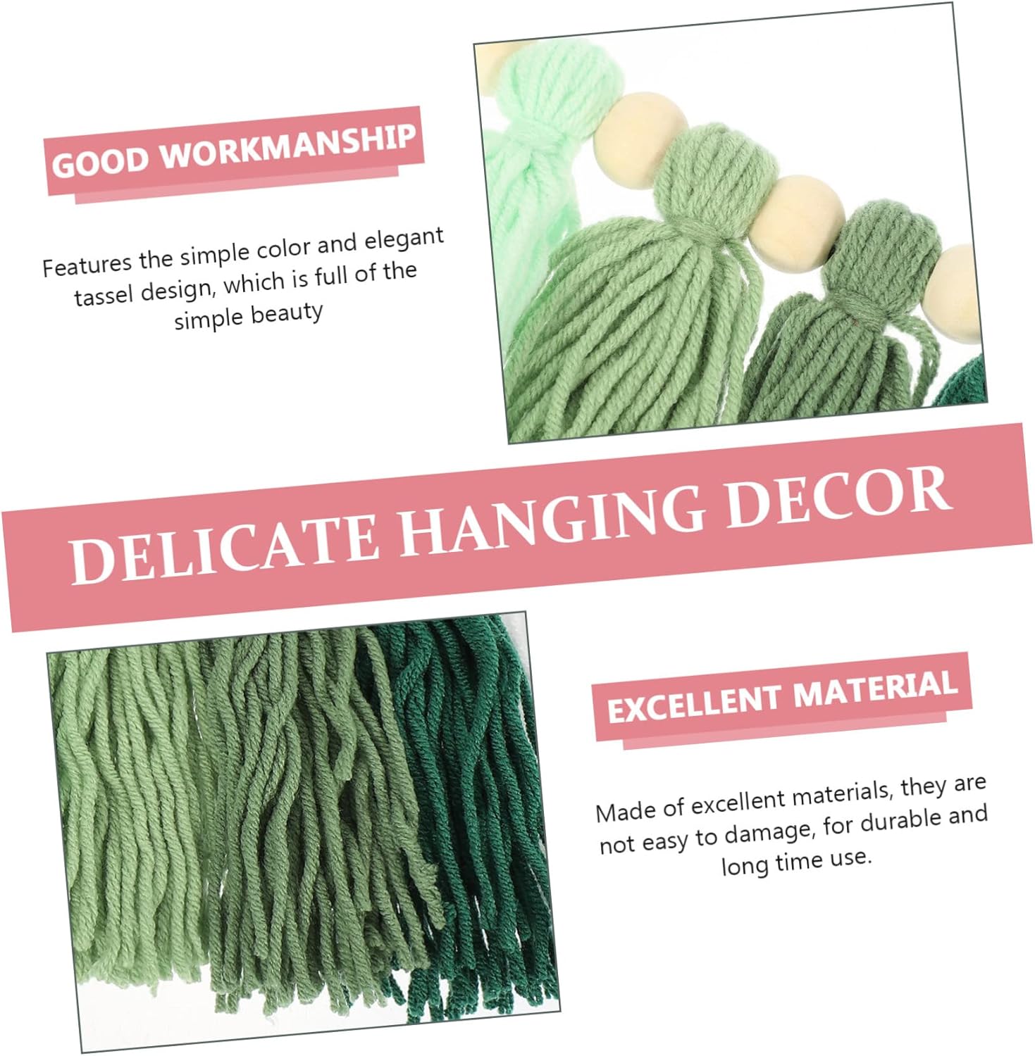 Tapiz de hilo de algodón con cuentas de madera, hilo de macramé, decoración para colgar en la pared, decoración de cuentas de madera, guirnaldas de