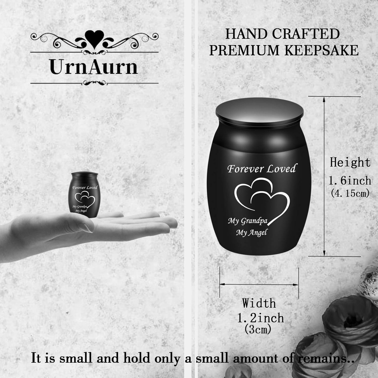Urnas para cenizas de abuelo, urnas de cremación pequeñas de 1.6 pulgadas de alto para funeral, urnas decorativas personales en miniatura, mini urna