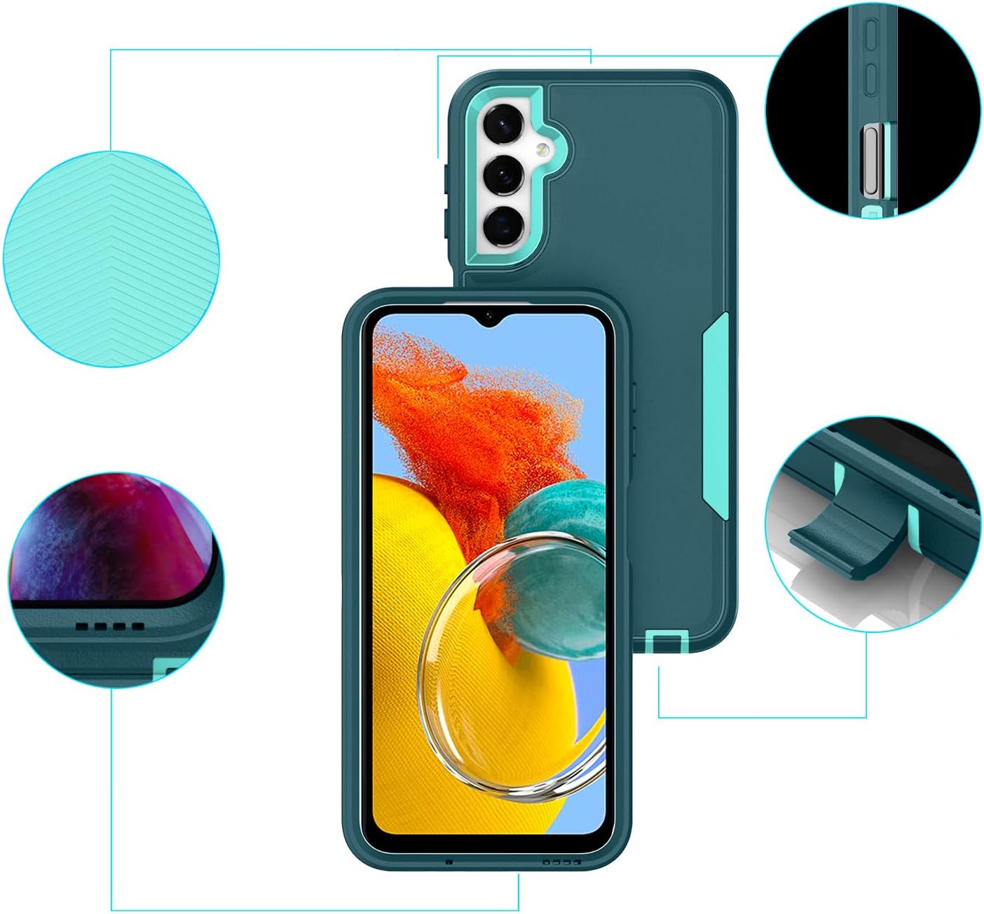 Asuwish Funda para Samsung Galaxy A24 4G5G con protector de pantalla de vidrio templado y accesorios híbridos de doble capa para celda, dura,