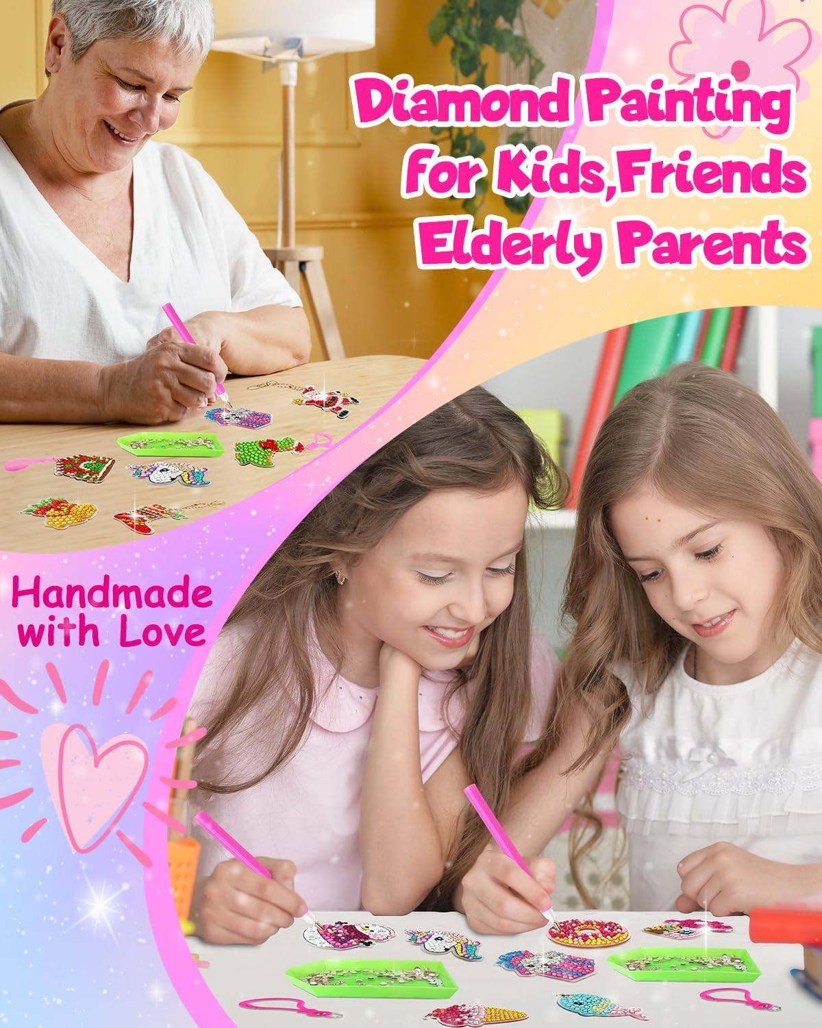 Llavero de pintura de diamantes DIY Calendario de Adviento para niñas de 4 a 12 años, regalos de manualidades de Navidad