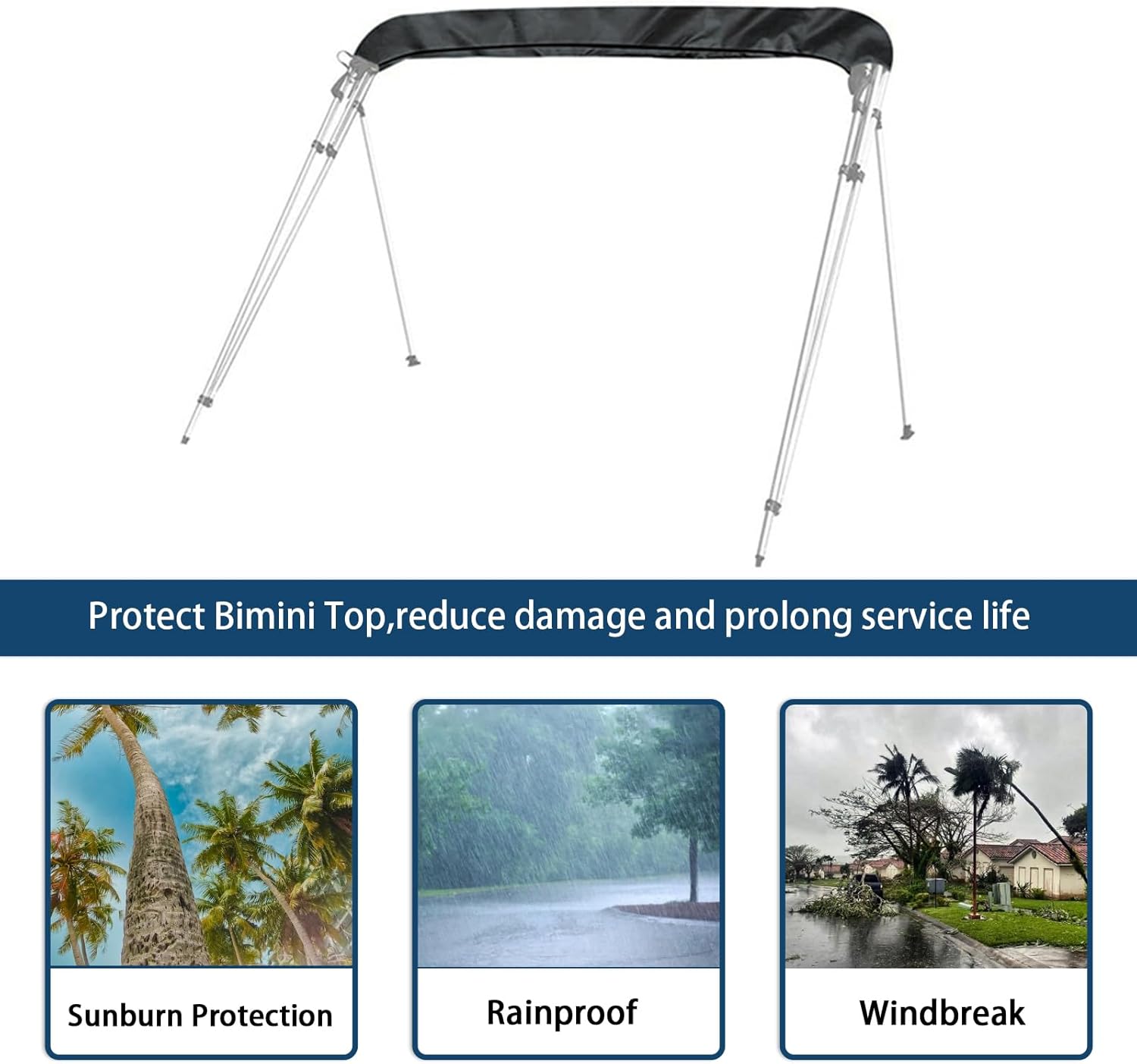 Bimini – Cubierta superior 600D Bimini superior de almacenamiento impermeable Bimini superior cubierta superior de bota duradera de grado marino,