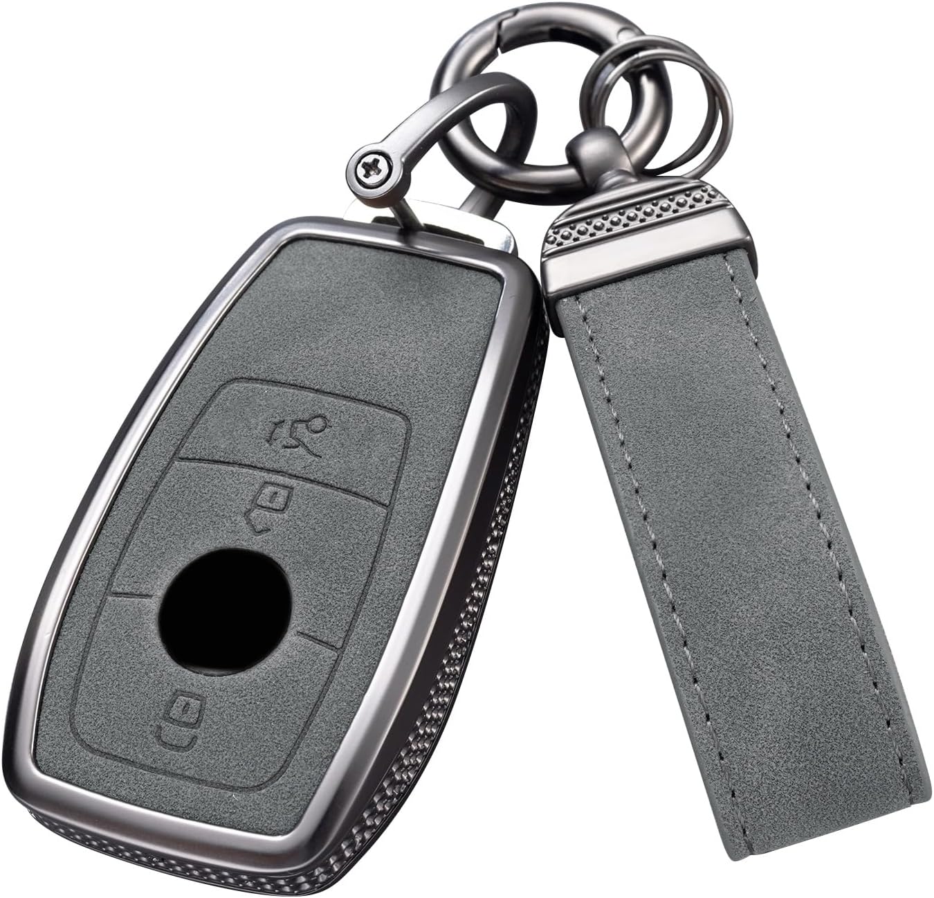 YO&YOYE Funda compatible con llavero de cuero para llavero Mercedes Benz Clase E, Clase S, Clase C, Clase G, AMG (modelo 1, gris)