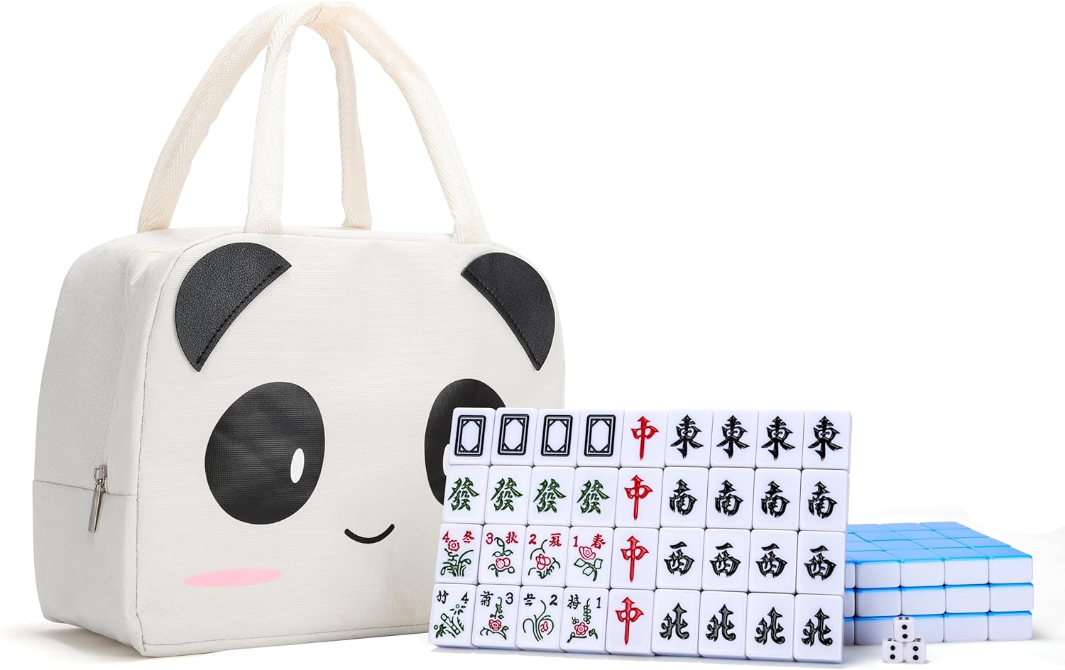 drizzle Juego de mahjong de 1.181 in azul  144 azulejos de tamaño mediano con bolsa de panda y bastidores  Juego de mesa tradicional chino  Fiesta
