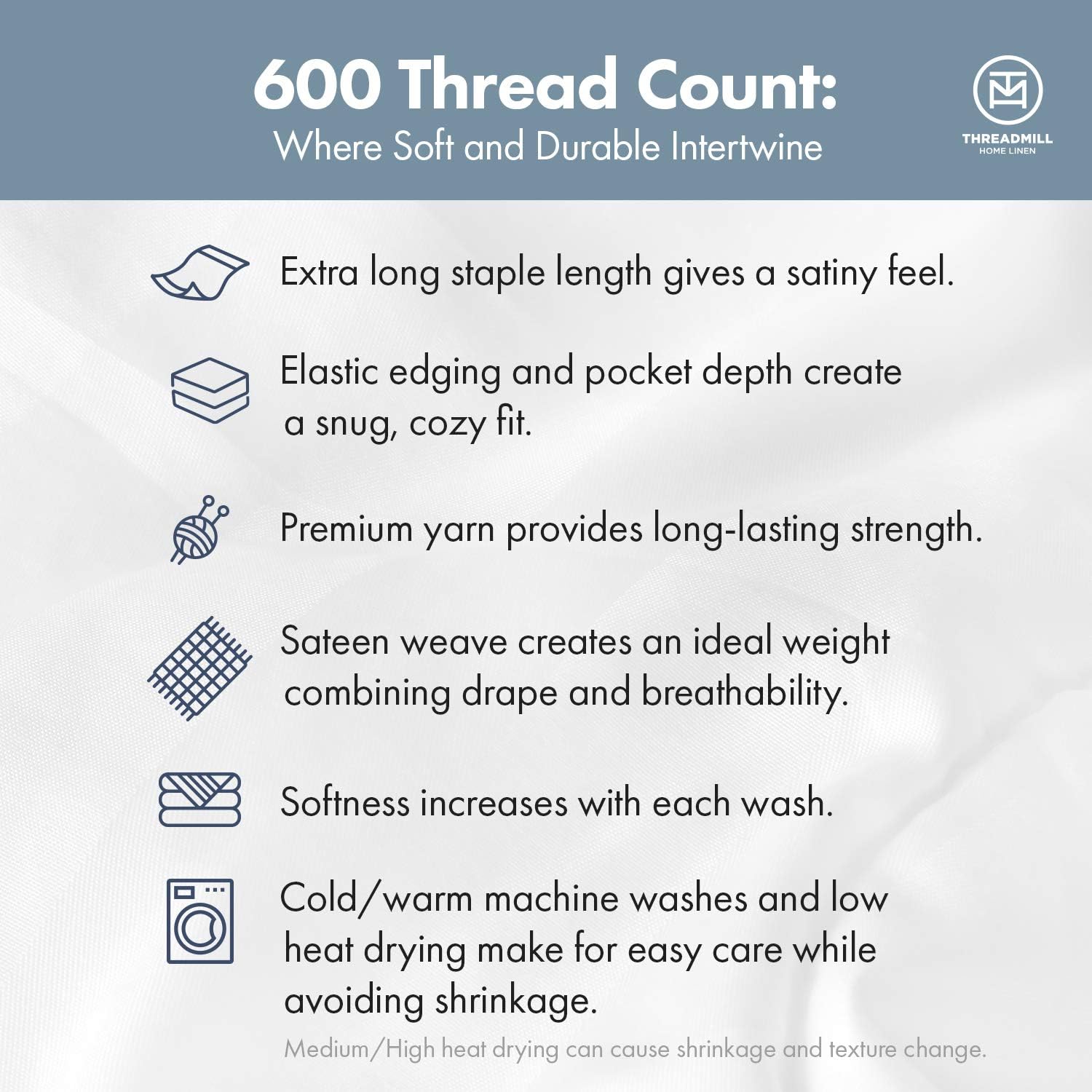 Threadmill Juego de sábanas California king, 600 hilos, 100 % algodón, 4 piezas, tejido de satén, beige claro, suaves y lisas, de alta calidad, con