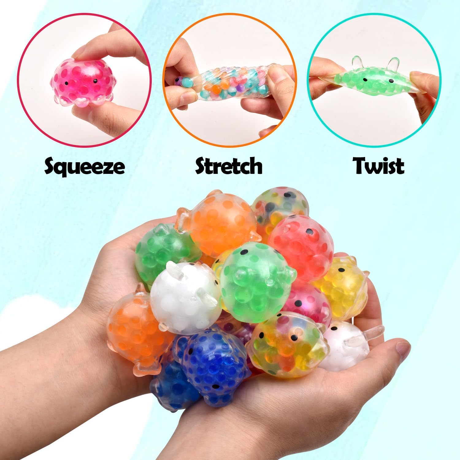 Paquete de 48 juguetes esponjosos de animales pequeños Mochi a granel, bolsas de regalos para recuerdos de fiesta, mini bolas de strees juguete para
