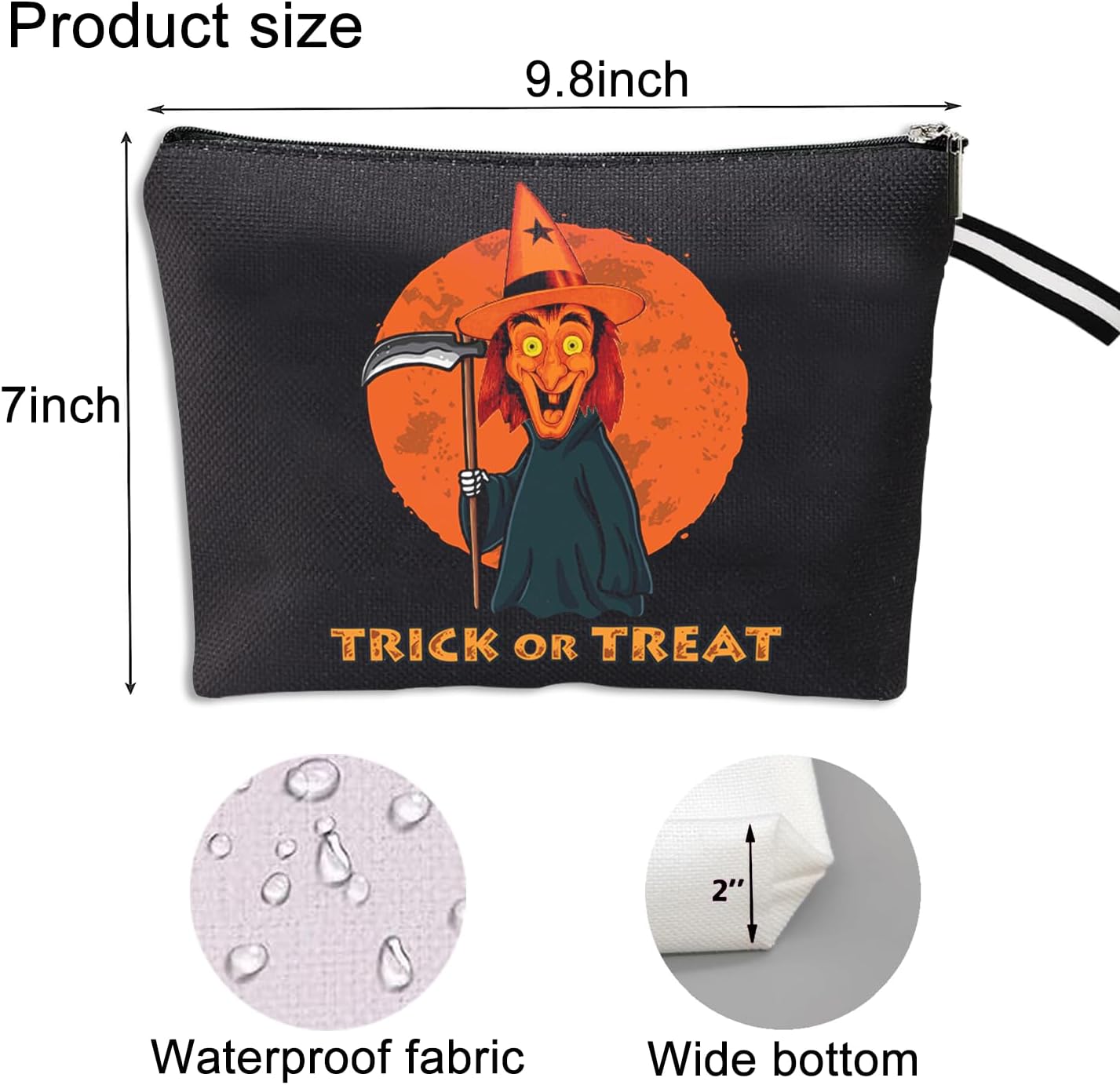 TTBDKKDM Bolsa de cosméticos de Halloween, bolsas de maquillaje para mujer, bolsa de maquillaje de Halloween con cremallera, estuche de belleza,