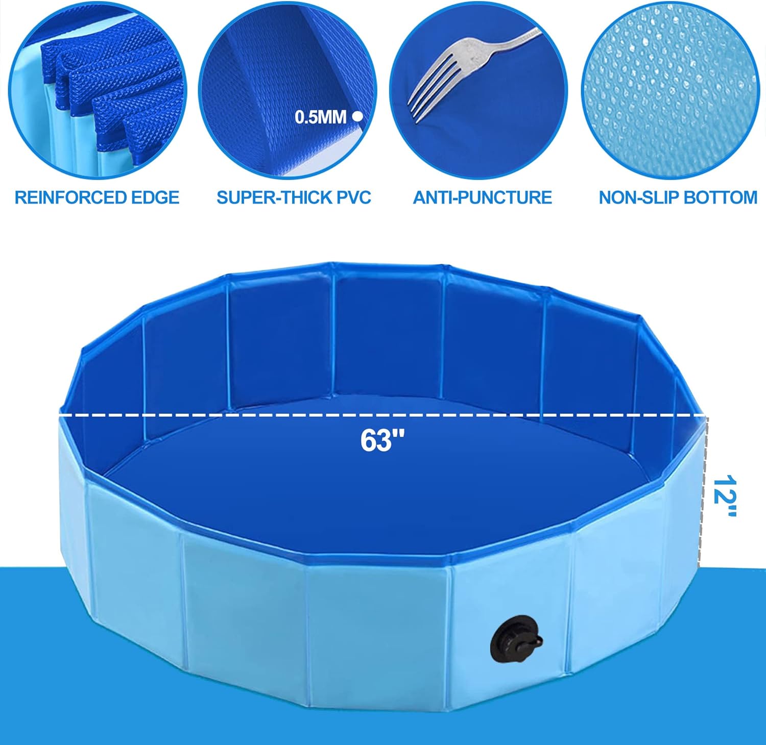 Reliancer Piscina plegable para perros, piscina plegable grande de 63 pulgadas para mascotas, bañera plegable para gatos, piscina portátil de PVC