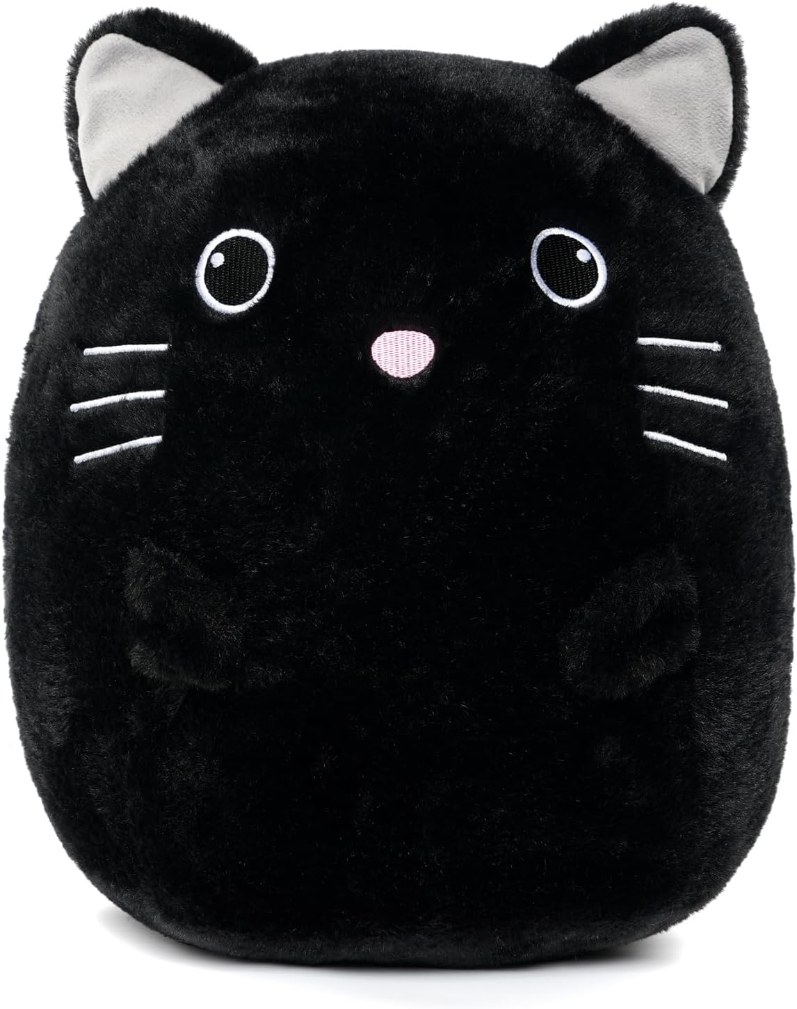 WEIGEDU Gatito negro de peluche con ojos bordados para niño y niña, decoración de Halloween, cojín de almohada, sofá, regalos de inauguración de la