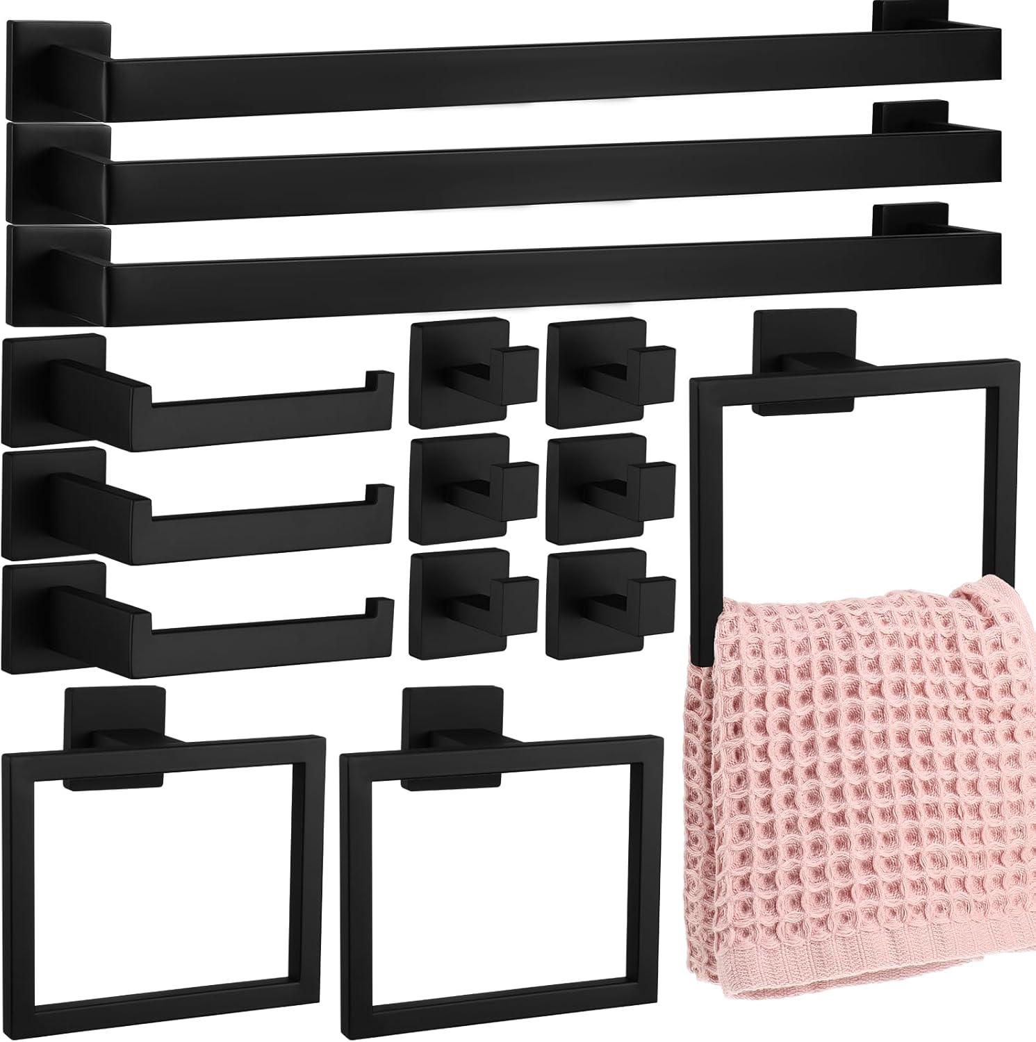 Juego de accesorios de baño, juego de barra de toalla de baño de 23.6 pulgadas, juego de accesorios de baño de acero inoxidable, toalleros para baño