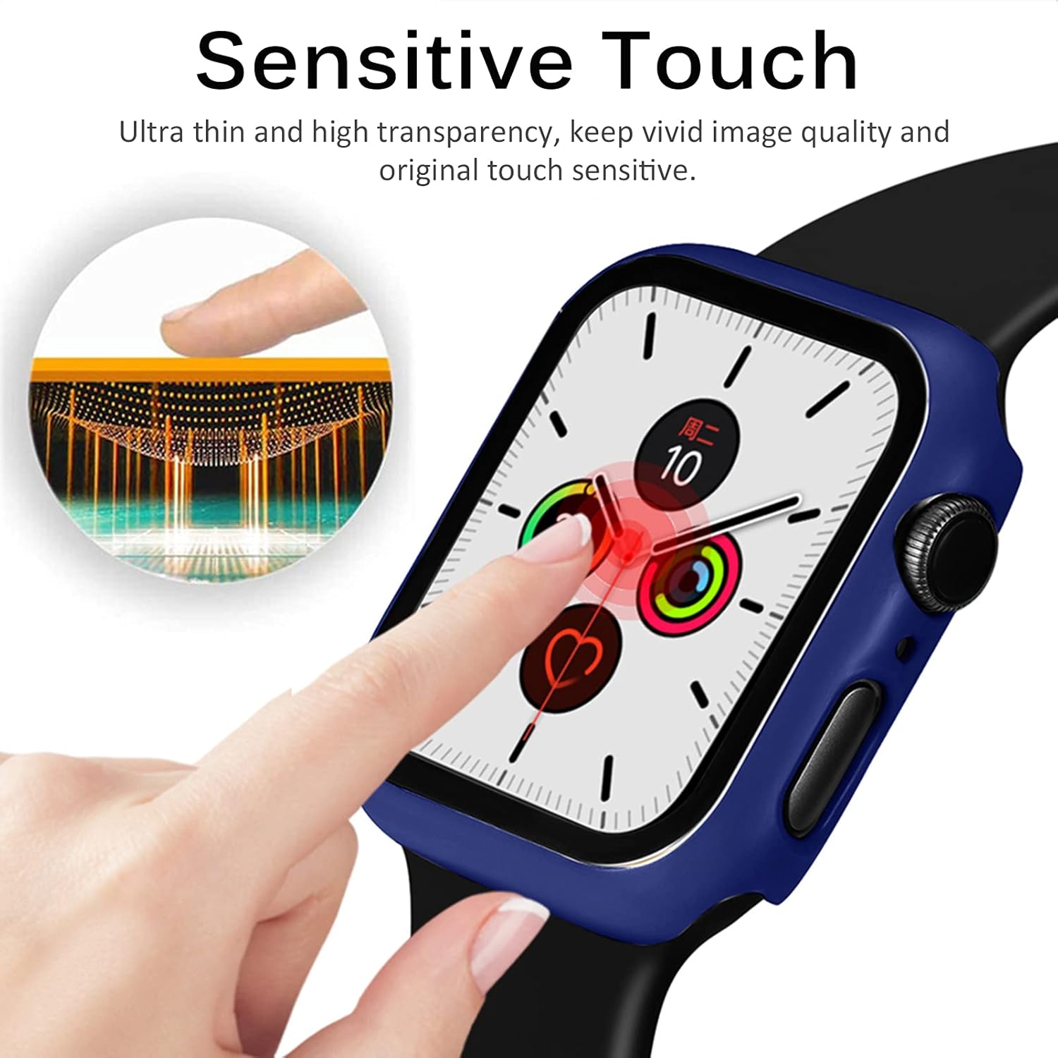 Miimall Funda compatible con Apple Watch de 1.732 pulgadas con protector de pantalla antiarañazos, a prueba de golpes, mate y protector de pantalla