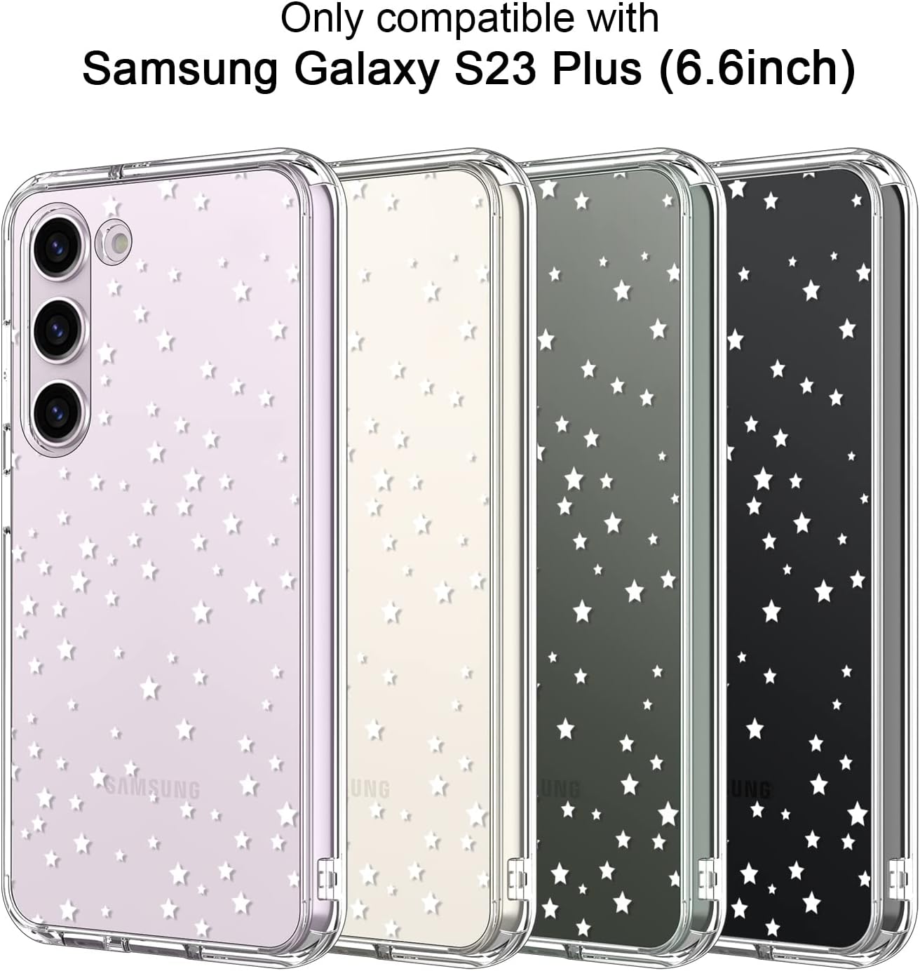 ICEDIO Funda protectora duradera para Samsung Galaxy S23 Plus de 6.6 pulgadas, diseño de estrellas centelleantes