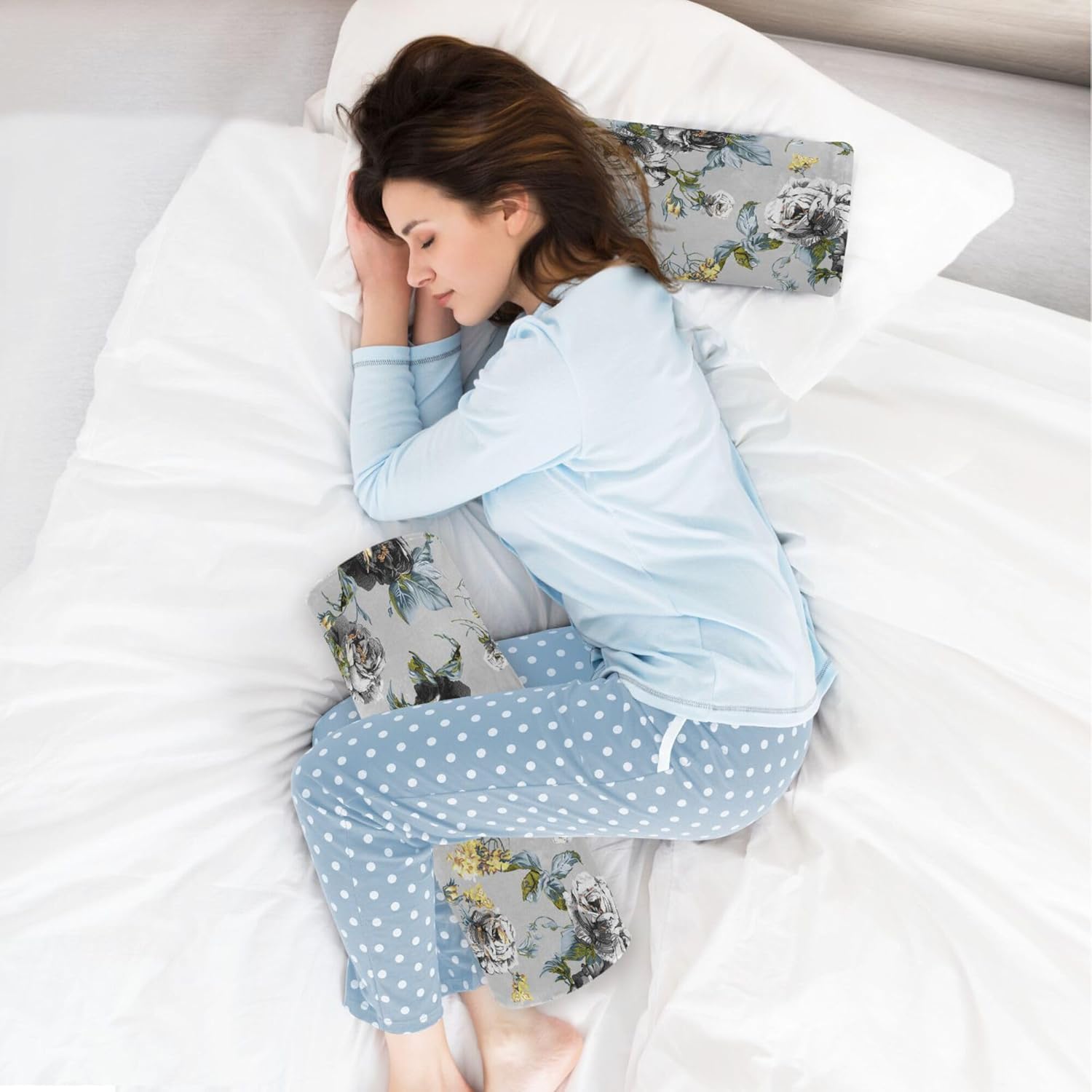 JUNZAN Almohada de cojín de flor de color de agua para piernas Fundas de almohada para dormir Cuello Roll Almohada Cama Cilindros de espuma Soporte