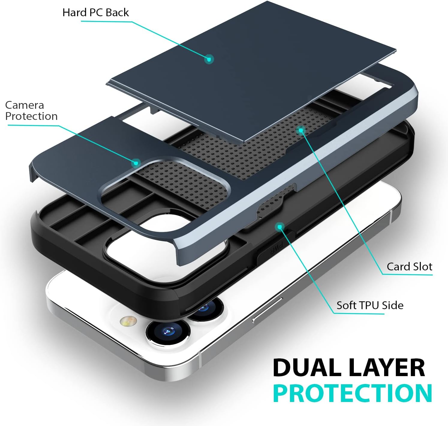 ZUSLAB Funda con ranura para tarjetero compatible con Apple iPhone 15 de 6.1 pulgadas 2023, funda tipo cartera para teléfono con 1 protector de