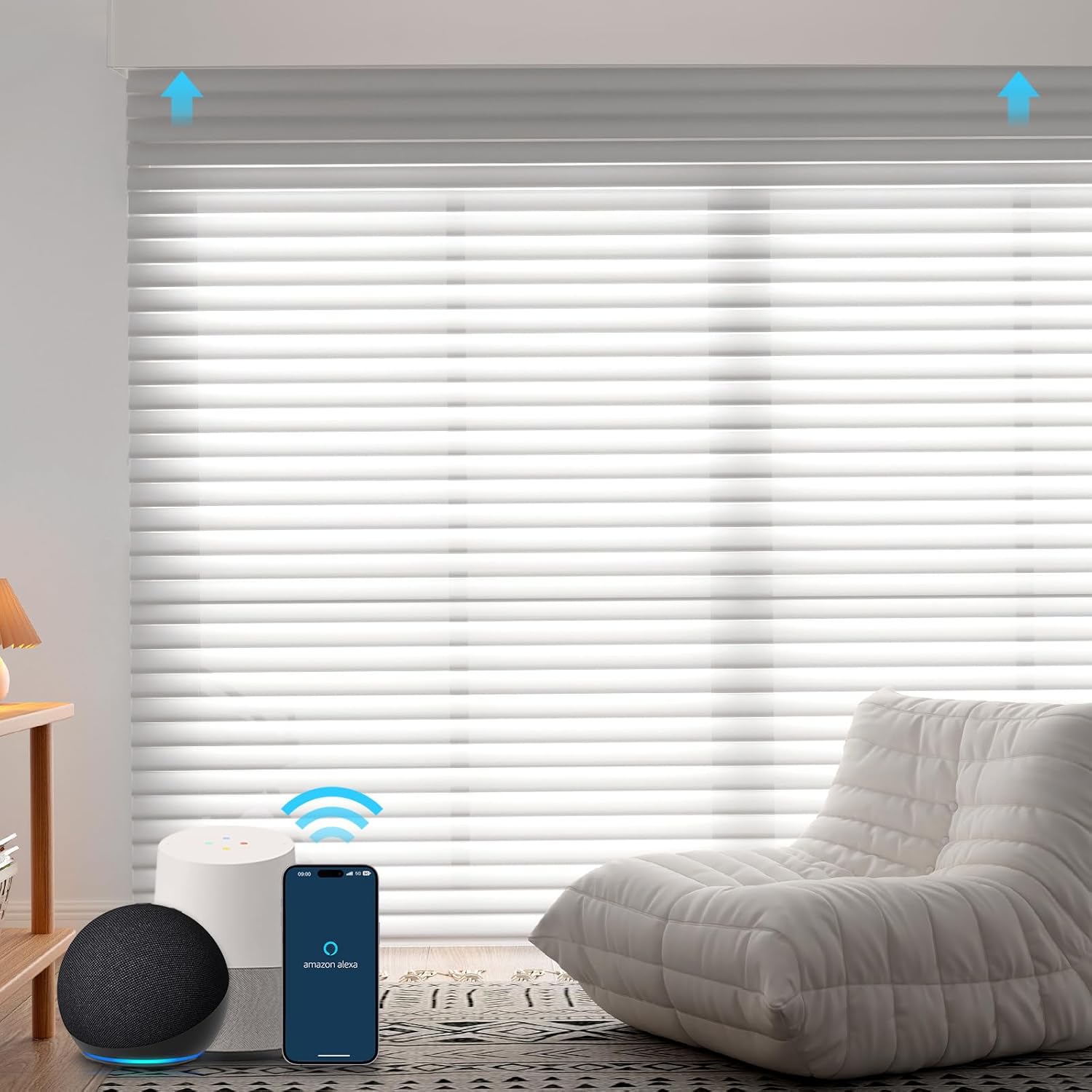 ZSTARR Shangrila – Persianas inteligentes motorizadas compatibles con Alexa Google, control remoto inalámbrico, batería inalámbrica, filtrado de luz