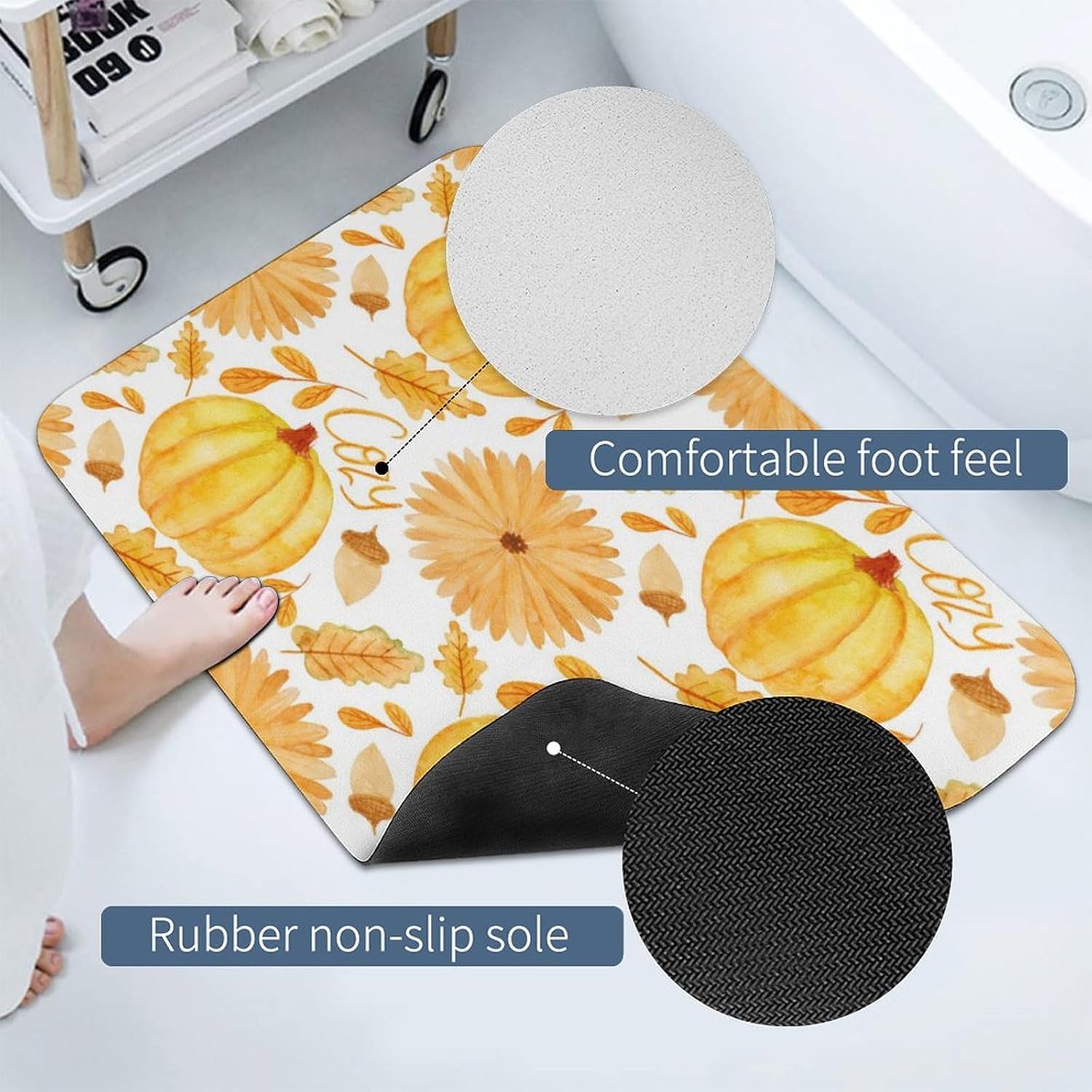 Alfombras de baño de color amarillo calabaza, acuarela, piedra de diatomeas, alfombra antideslizante para otoño, acogedora alfombra de baño de arce,