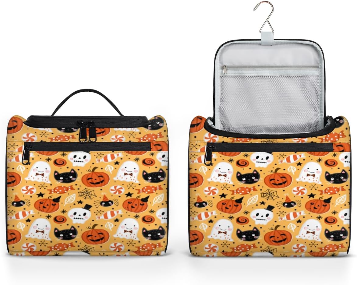 Art The Halloween Decor Toiletry Bag for Women Travel Makeup Organizer with Hanging Hook Traveling Cosmetic Bags for Toiletries Accessories