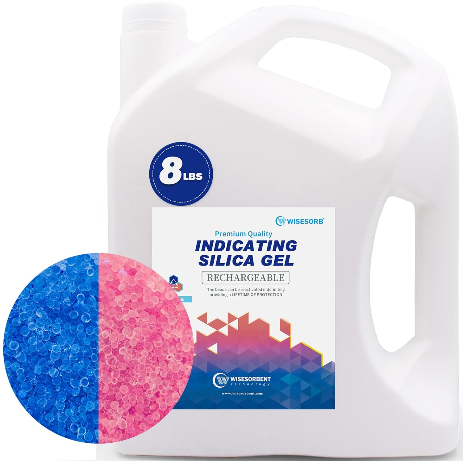 Wisesorb Cuentas de gel de sílice indicadoras de alta calidad de 8 libras (azul a rosa), deshumidificador desecante reutilizable