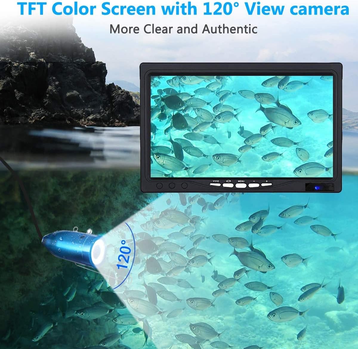 anysun – Cámara de pesca subacuática, cámara de pesca en hielo, cámaras de video portátiles, buscador de peces con monitor HD de 7 pulgadas y 12