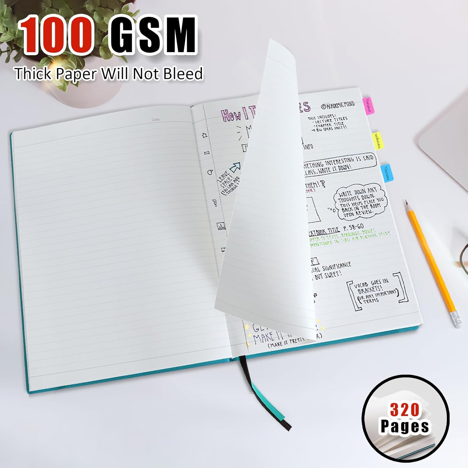 Cuaderno de rayas universitarias A4, 320 páginas de tapa blanda de cuero de 8.5 x 11 pulgadas, cuaderno forrado de papel grueso de 100 GSM para