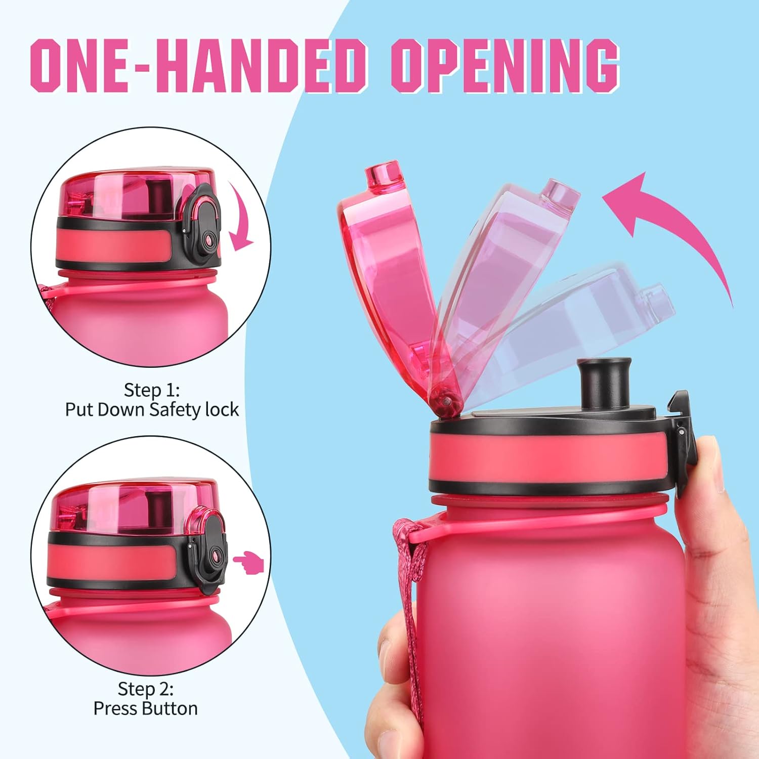 UZSPACE Botella deportiva de plástico a prueba de fugas para niños de 1 litro, 27.1 fl oz, 16.9 fl oz, Tritan y botella deportiva sin BPA apta para
