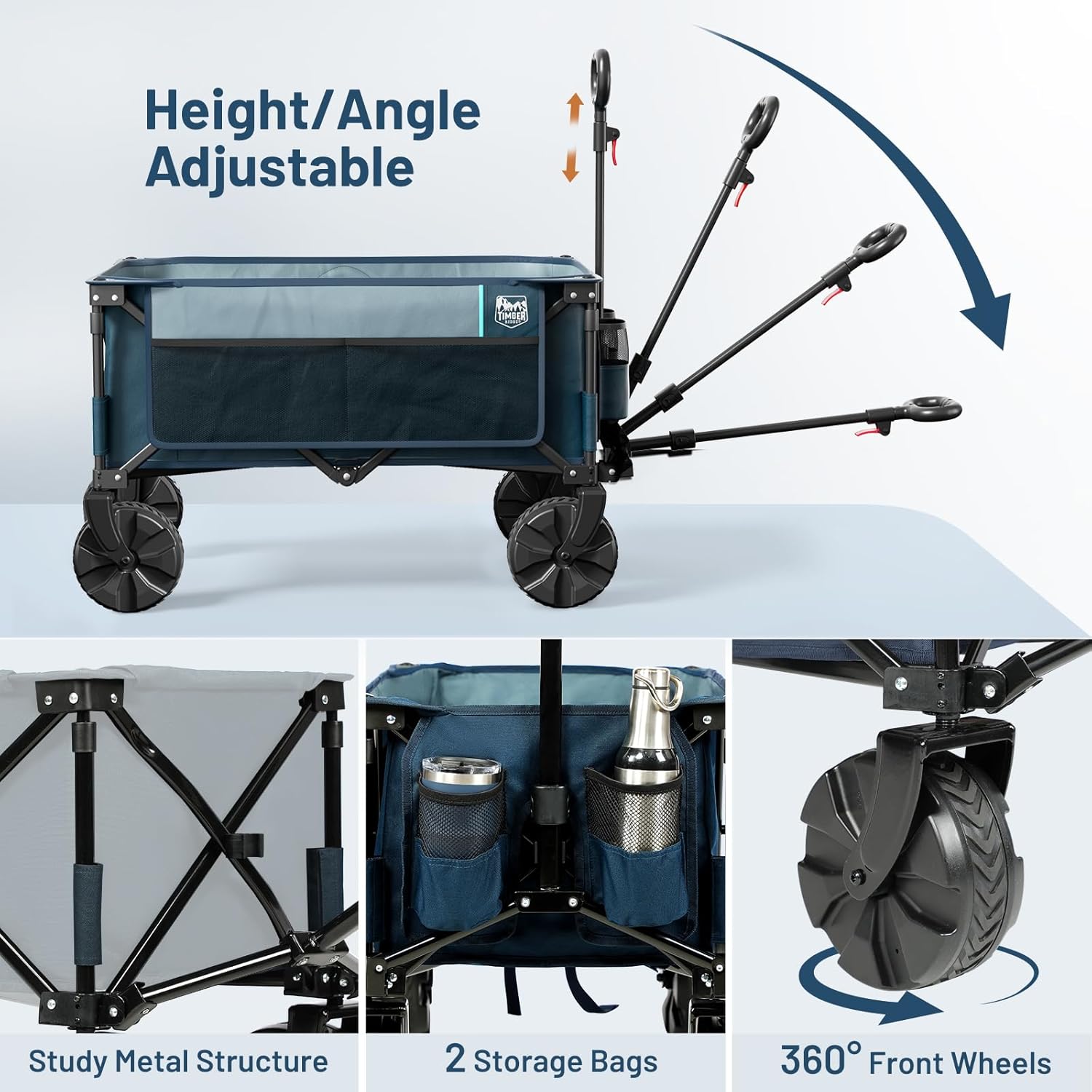 TIMBER RIDGE Carro plegable plegable, carrito de playa resistente con grandes ruedas todo terreno para compras, campamento, jardín, con bolsa