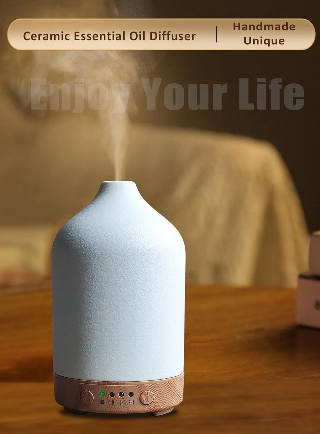 Difusor de aceite esencial de cerámica con piedra de aromaterapia humidificador ultrasónico con luz colorida para oficina, oficina, regalo de yoga