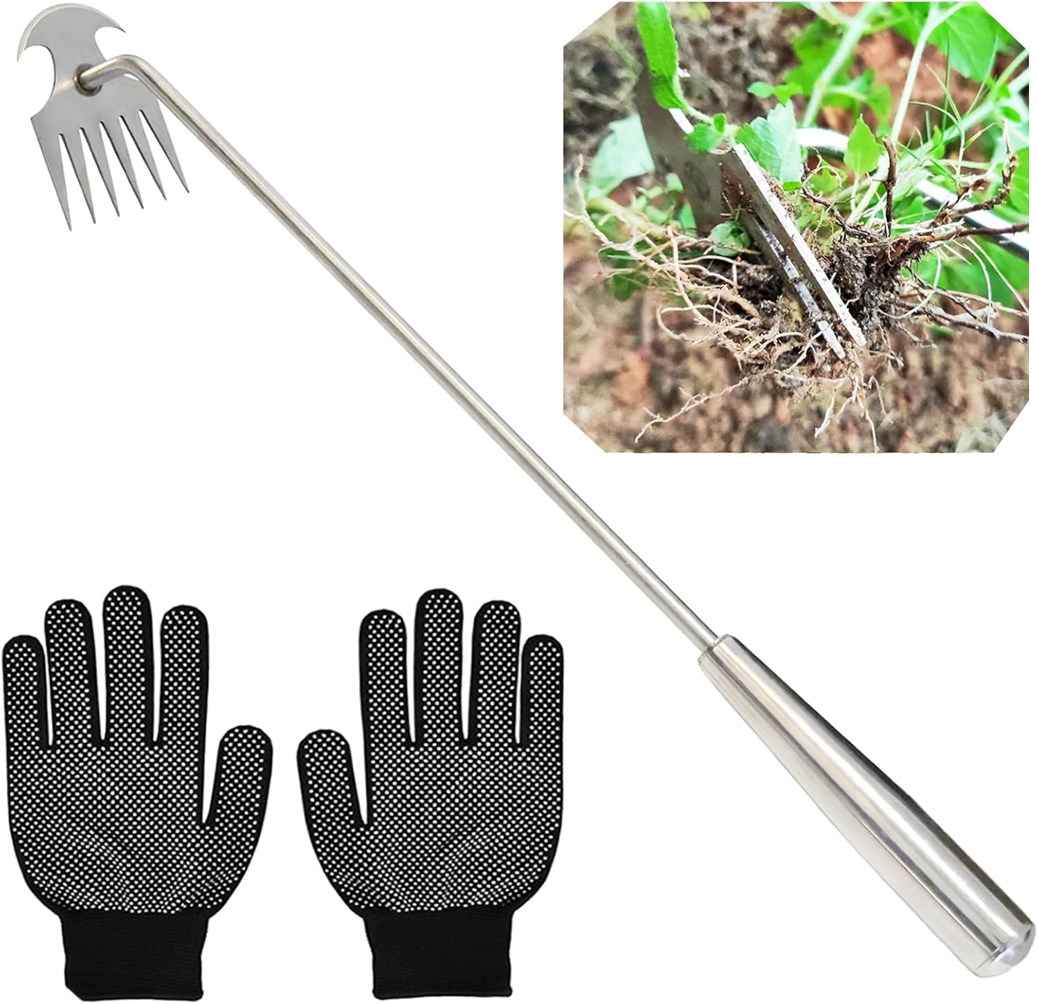 Herramienta de deshierbe de jardín de 20 pulgadas, herramienta de extracción de malezas de acero inoxidable para jardinería, herramienta de