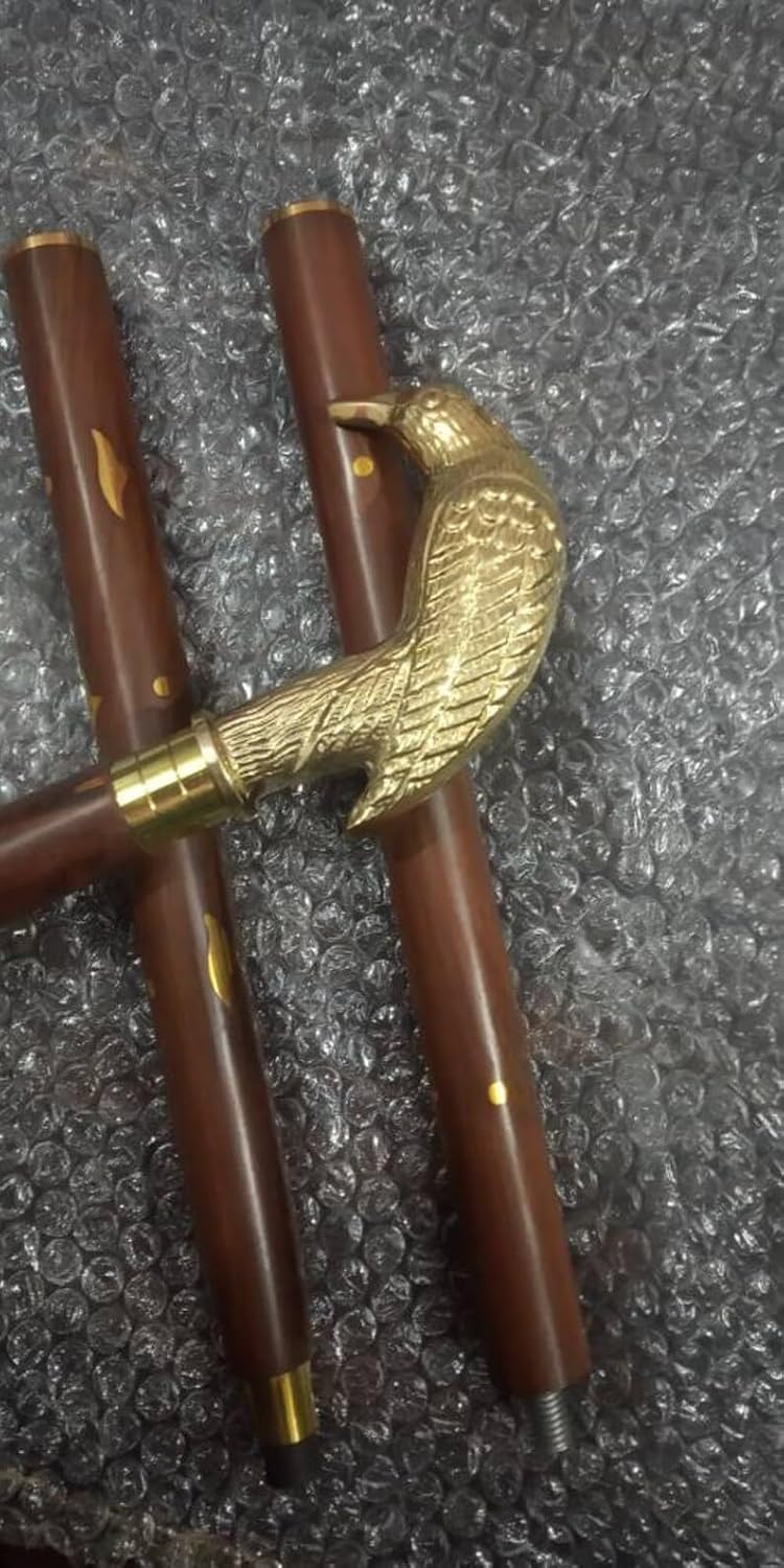 Bastón de madera de latón macizo, mango de cabeza de cuervo de 37 pulgadas, bastón de madera de diseñador para personas mayores y adultos