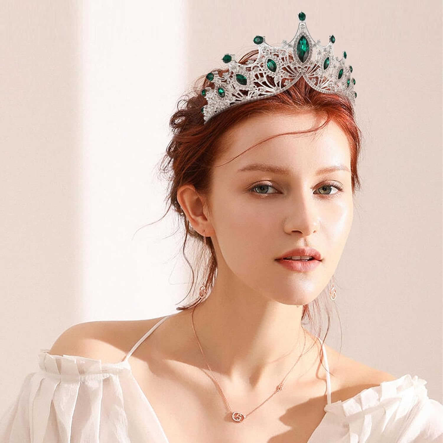 DZRYBNXF Tiaras de cristal de la corona y coronas para las mujeres tiara de plata de la boda para la novia (plata+verde)