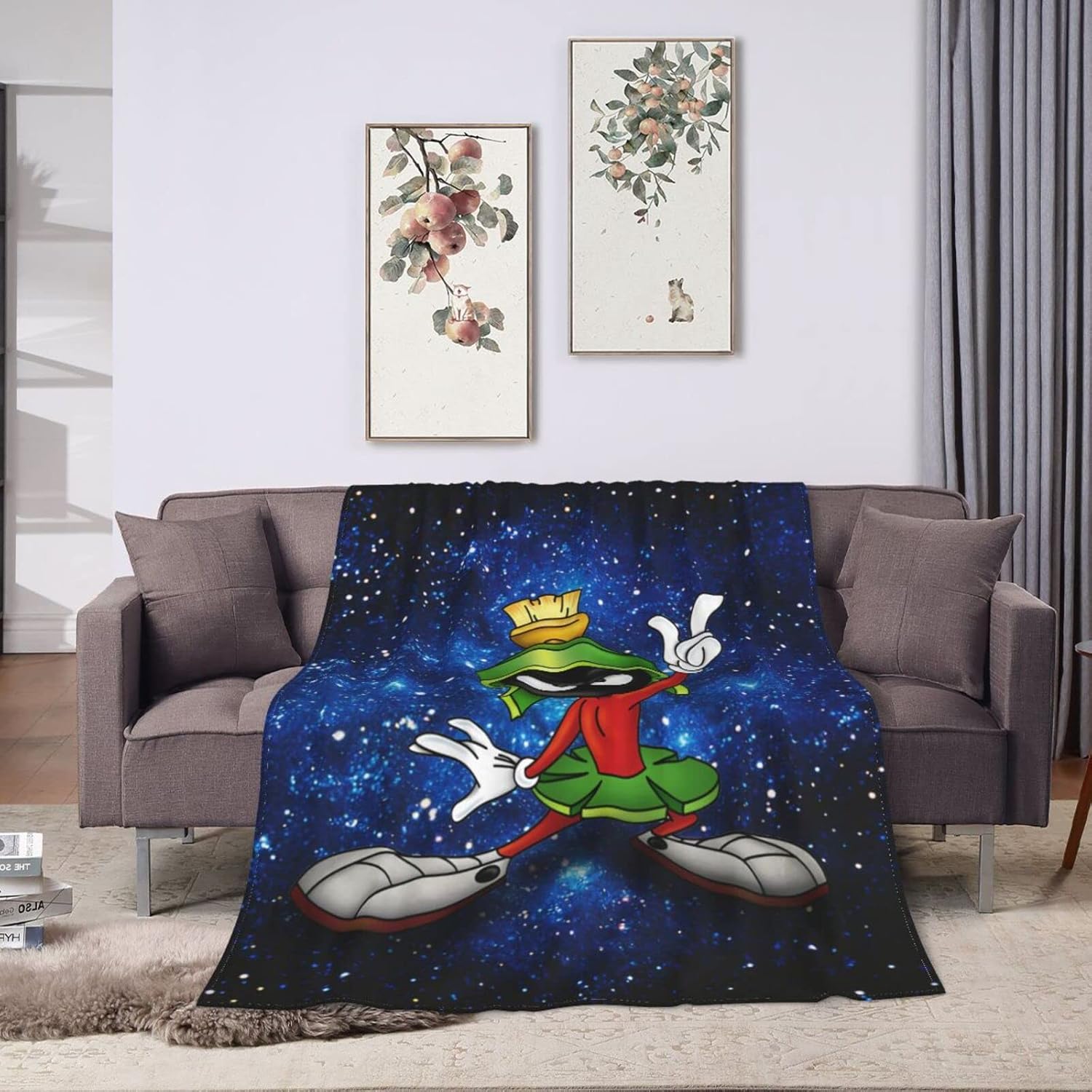 ma-rvin – Manta de franela de dibujos animados ma-rtian suave, acogedora y ligera para ropa de cama del hogar, 80 x 60 pulgadas