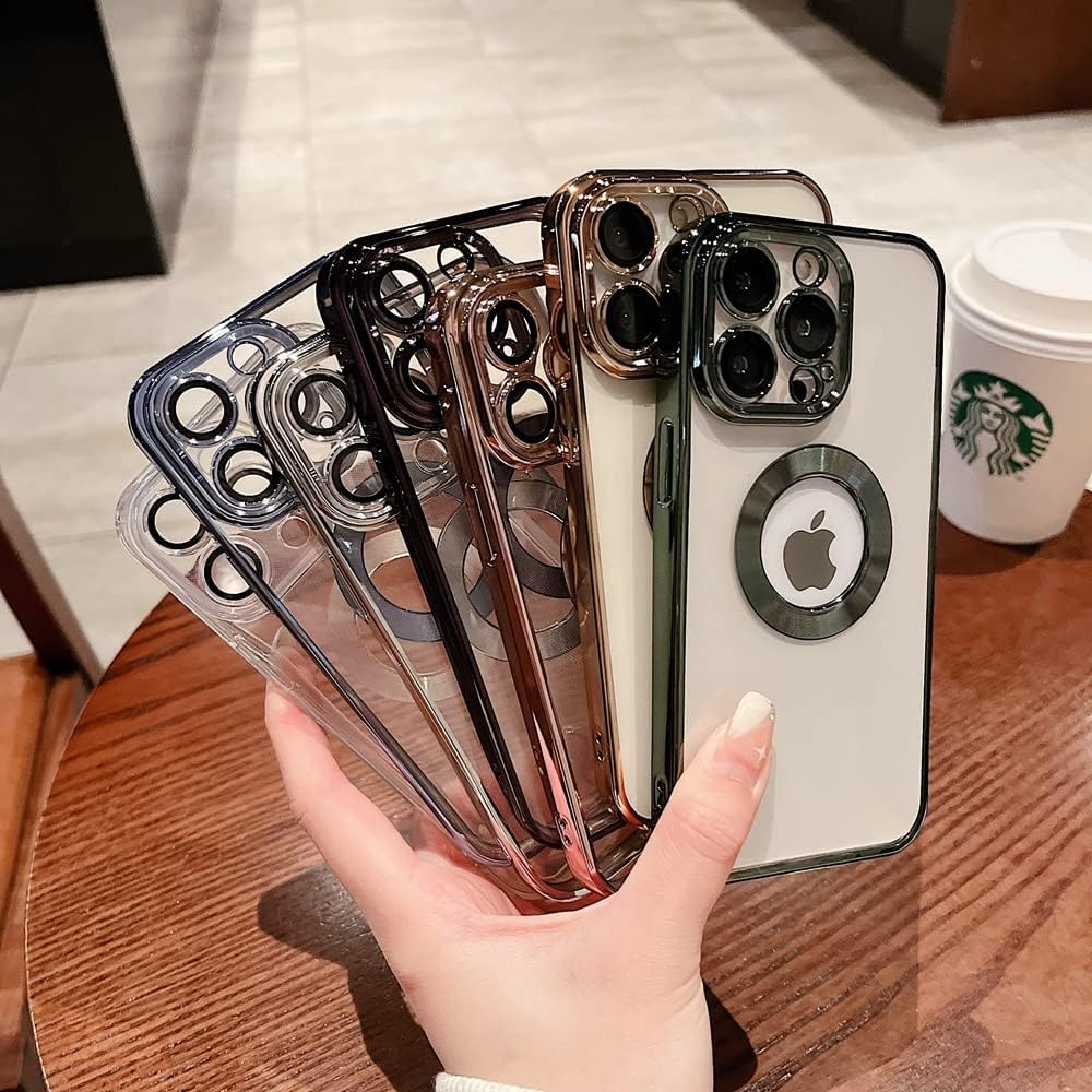 Funda para iPhone 13 Pro con protector de lente de cámara, vista de logotipo para mujeres y hombres, chapado suave, transparente, delgada,