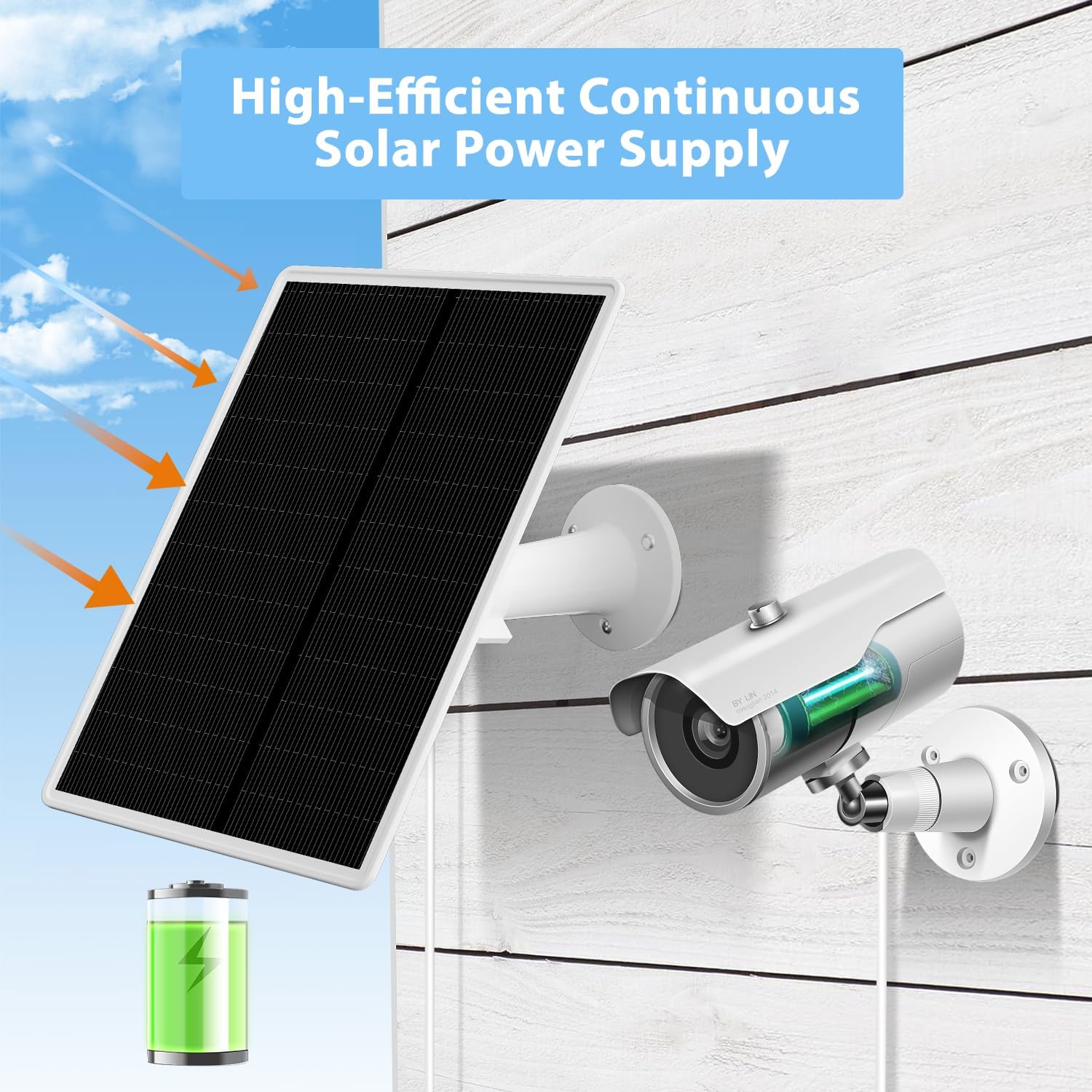 LP Panel solar de 6 W para cámara de seguridad inalámbrica para exteriores, compatible con cámara de vigilancia alimentada por batería recargable,